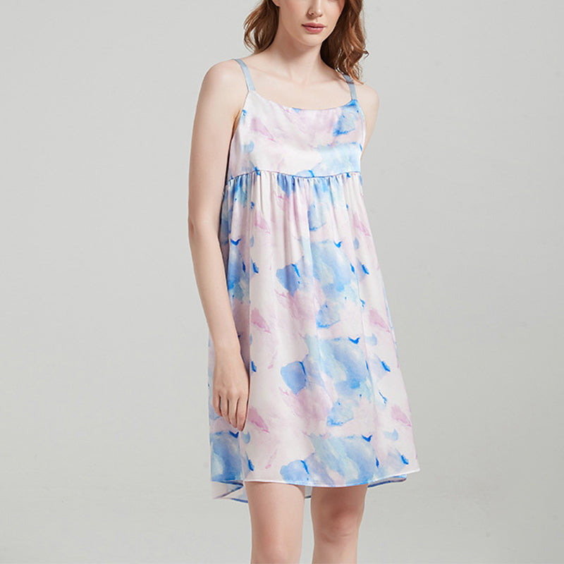 Watercolor Print 100% Silk Pajama Comfortable Slip Dress