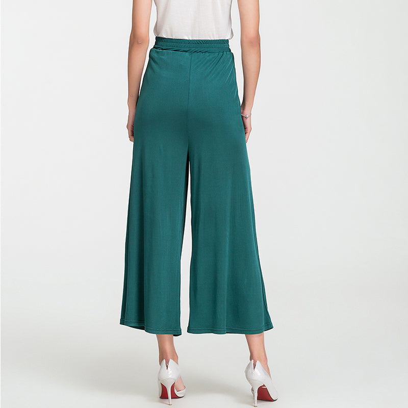 Silk Solid Color High Waist Wide Leg Pants