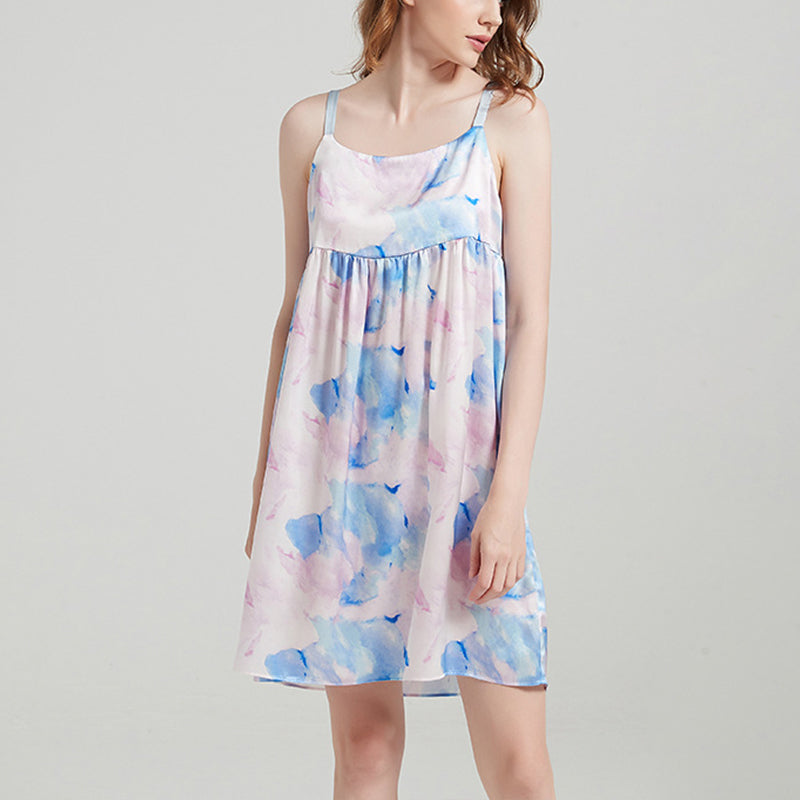 Watercolor Print 100% Silk Pajama Comfortable Slip Dress