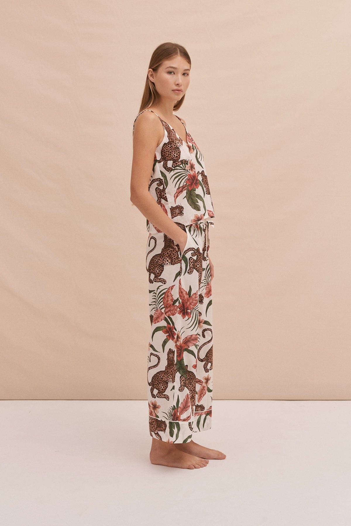 Cami Top and Wide Leg Trouser Set Soleia Print Cream