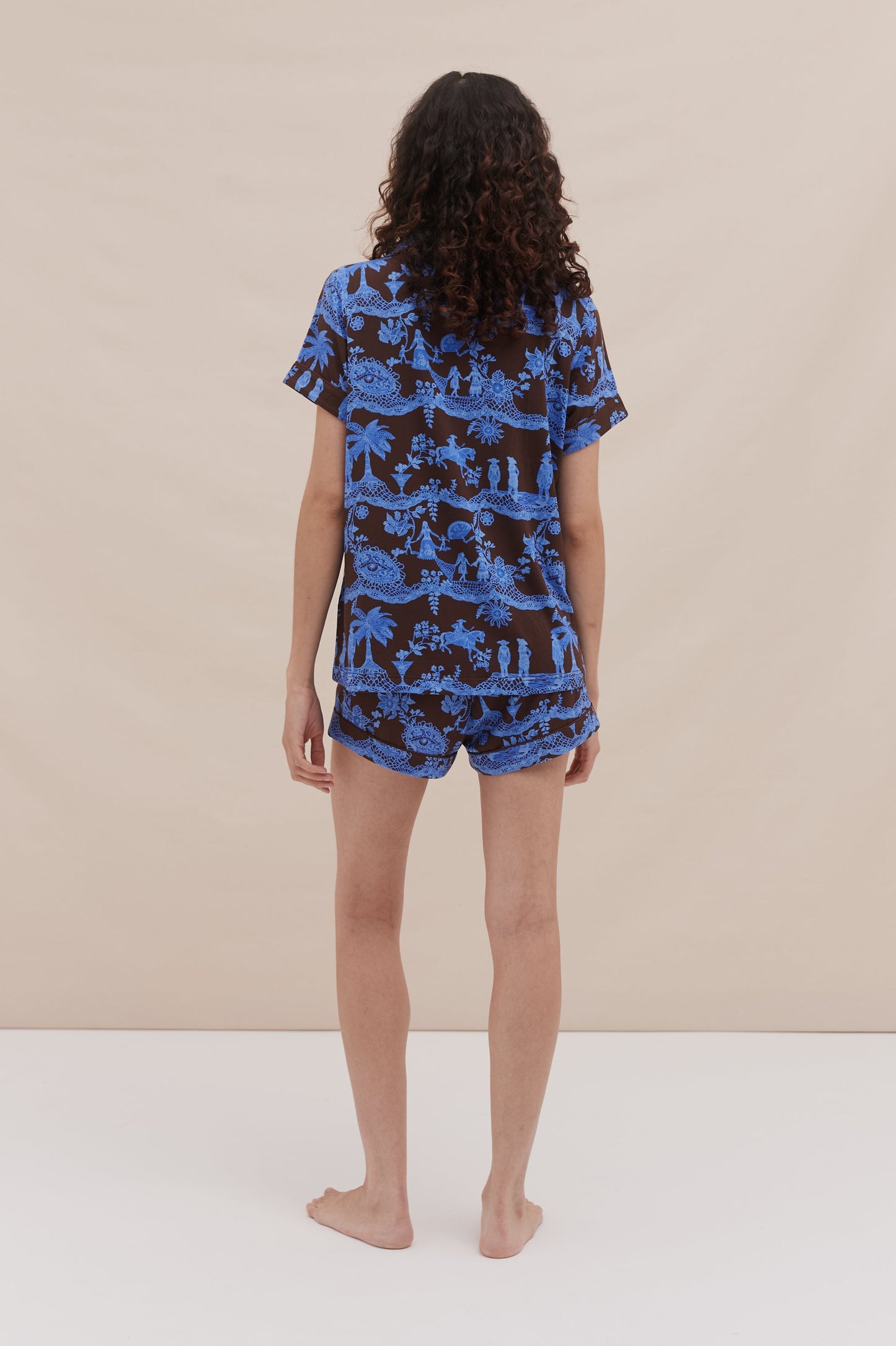 Lyocell Jersey Short Pyjama Set Lace Espresso/Ice Blue
