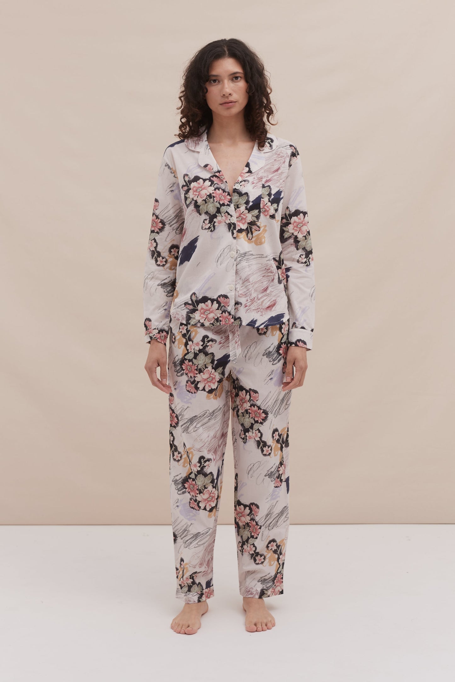 Long Pyjama Set Love Print Chalk