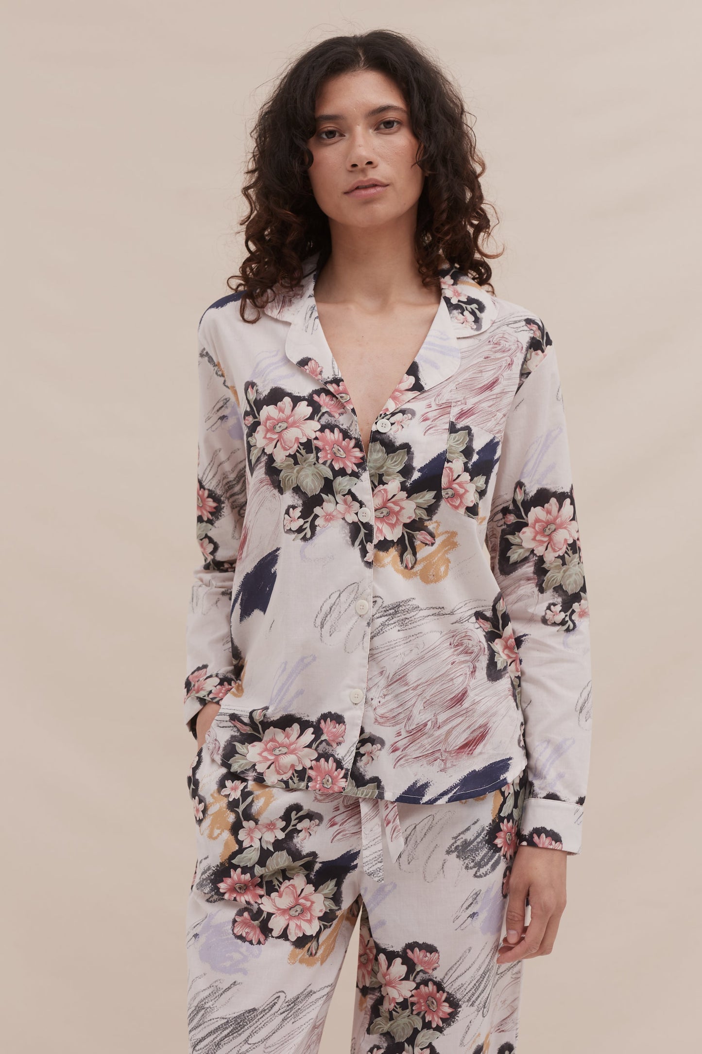 Long Pyjama Set Love Print Chalk