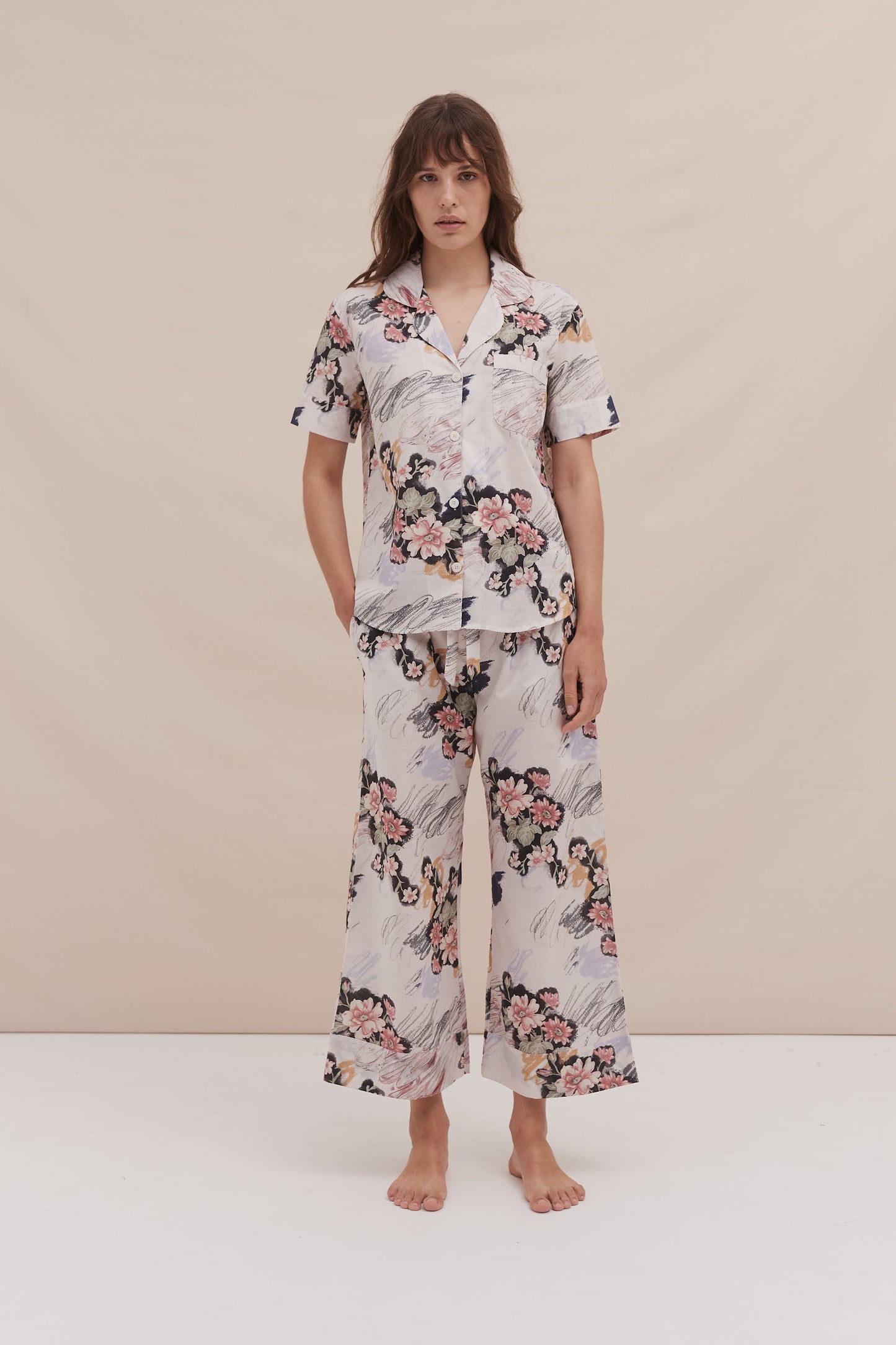 Short Sleeve and Wide Leg Trouser Set Love Print Chalk