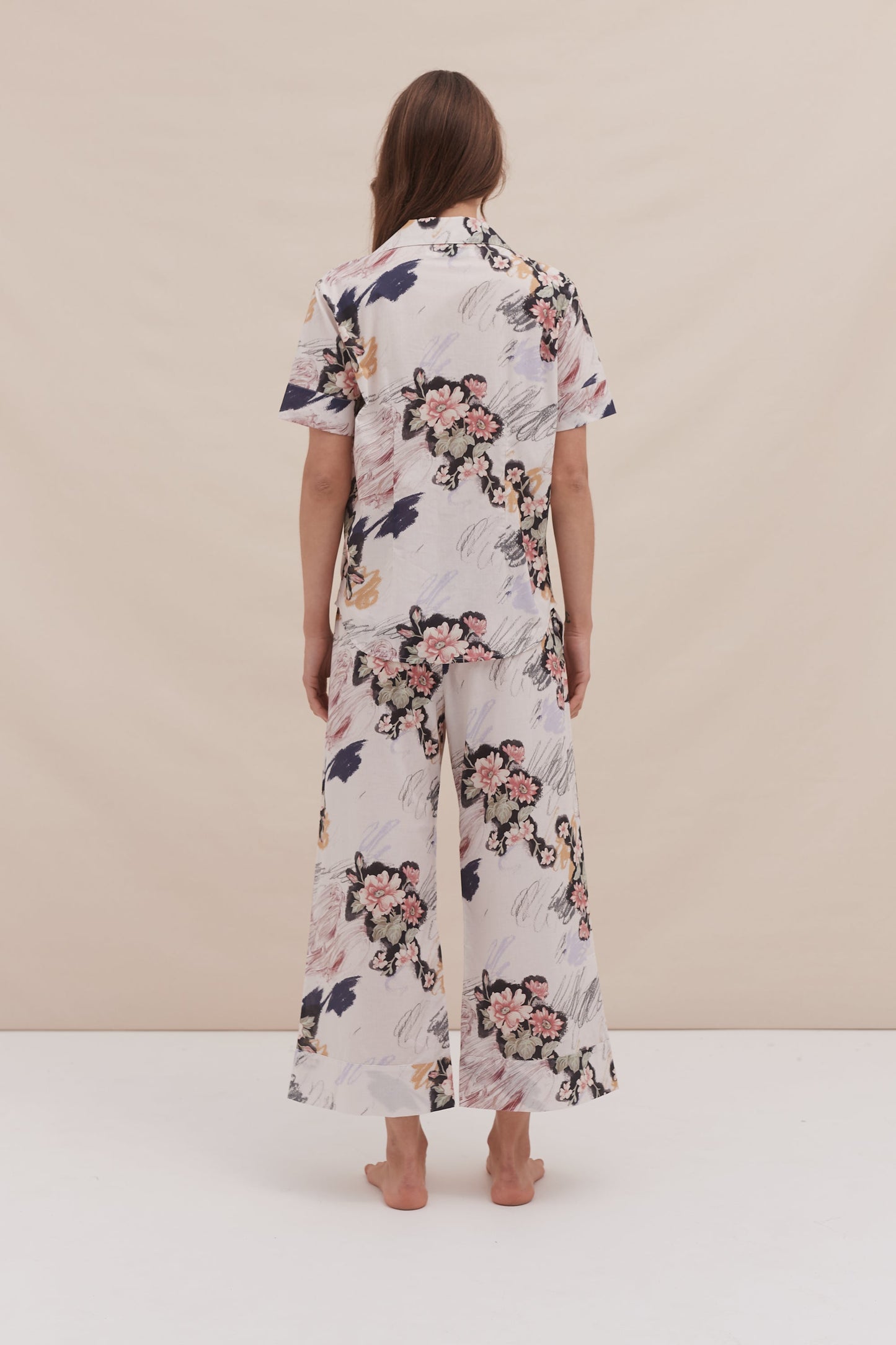 Short Sleeve and Wide Leg Trouser Set Love Print Chalk