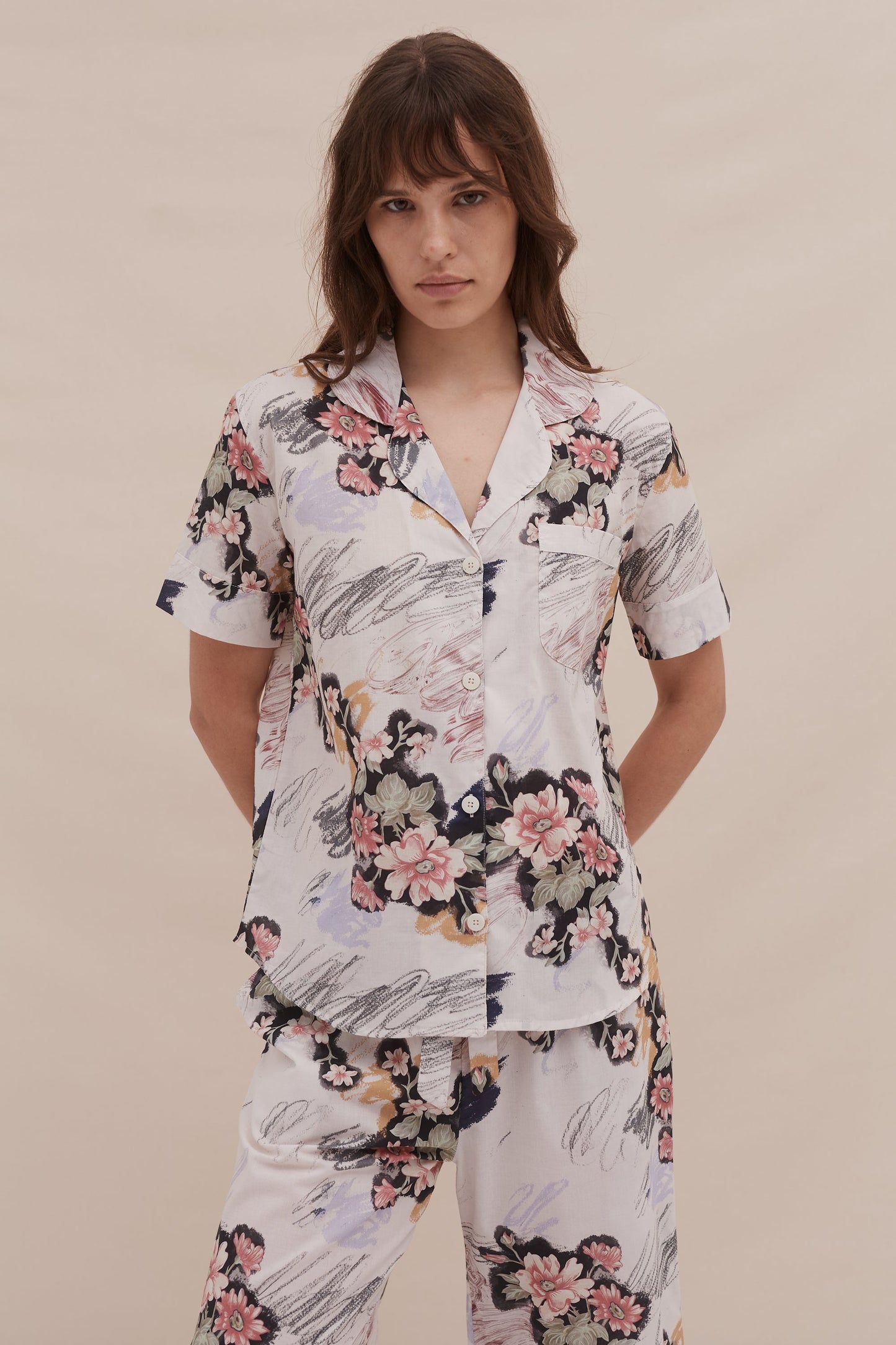 Short Sleeve and Wide Leg Trouser Set Love Print Chalk