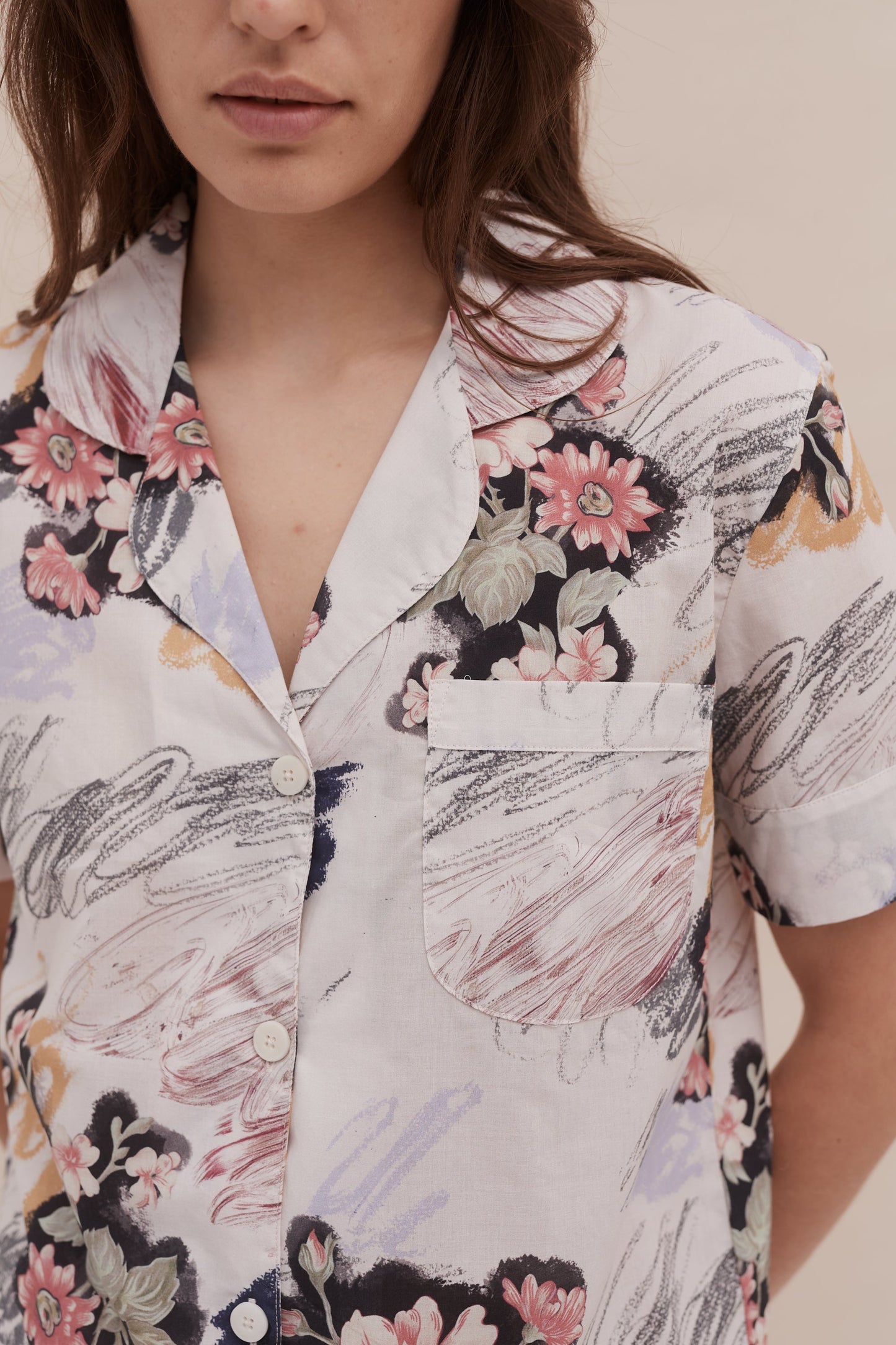 Short Sleeve and Wide Leg Trouser Set Love Print Chalk