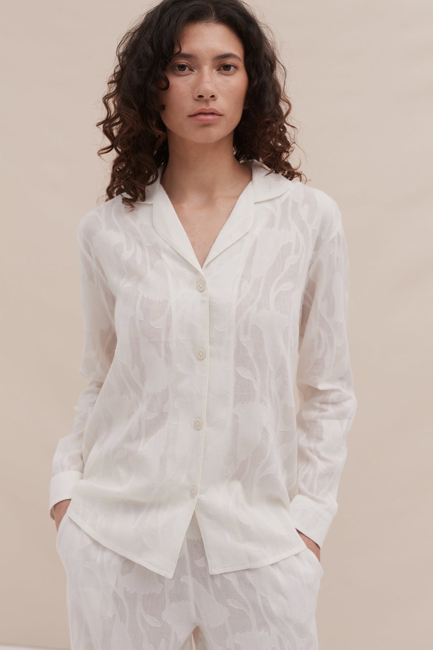 Long Pyjama Set Jacquard Floral White