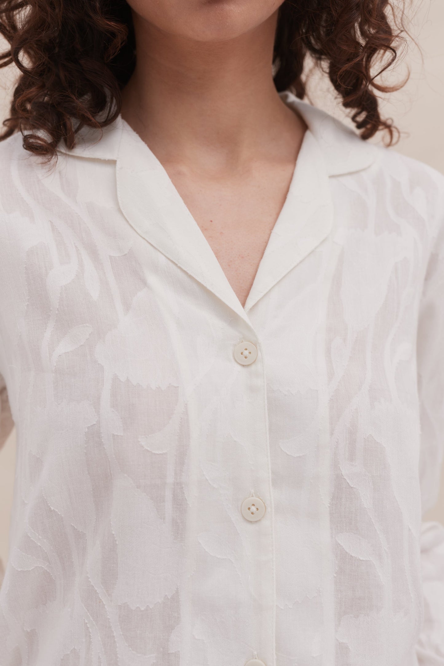 Long Pyjama Set Jacquard Floral White
