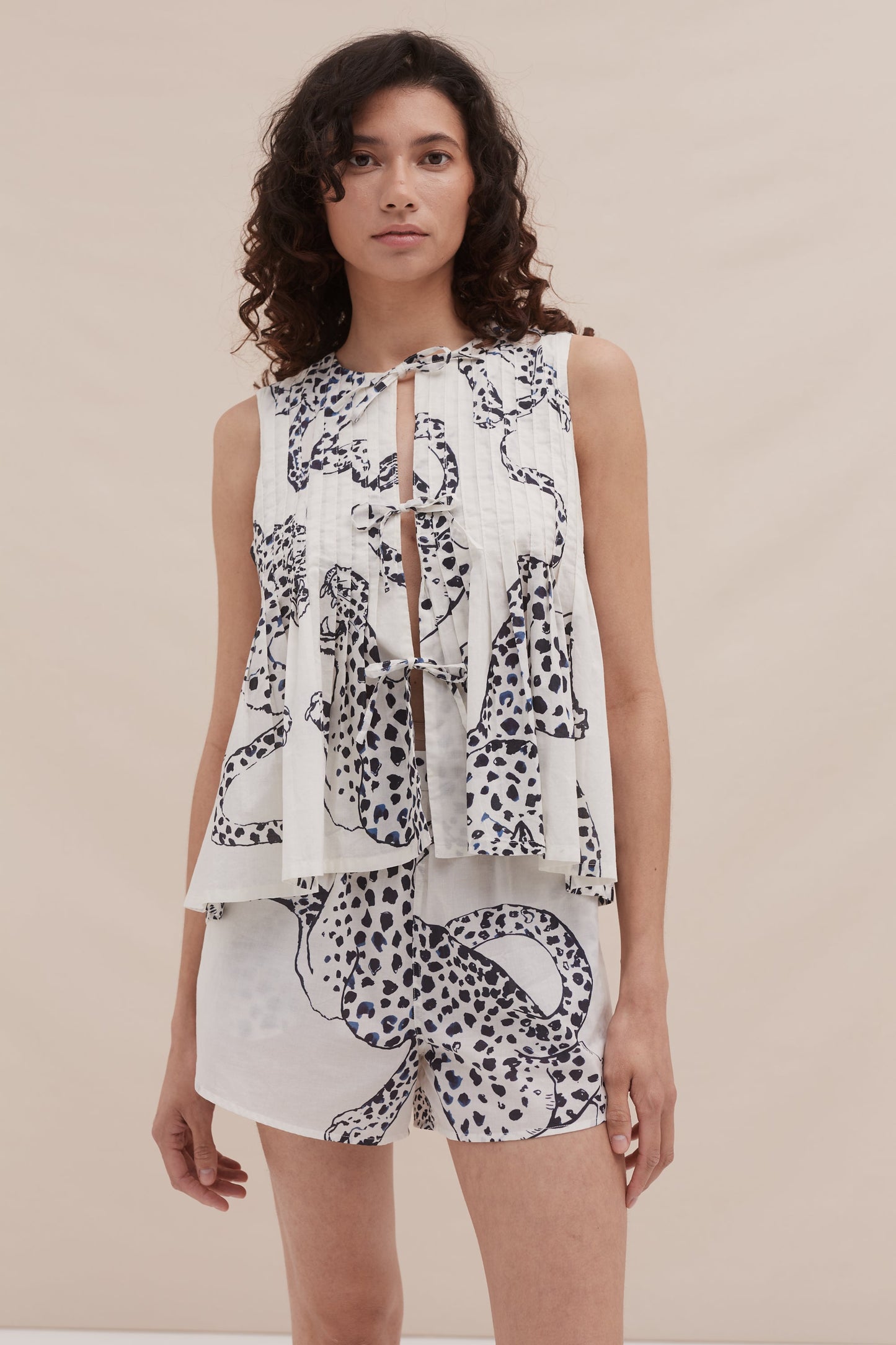 Pleated Cami Top and Shorts Set The Jag Print Cream