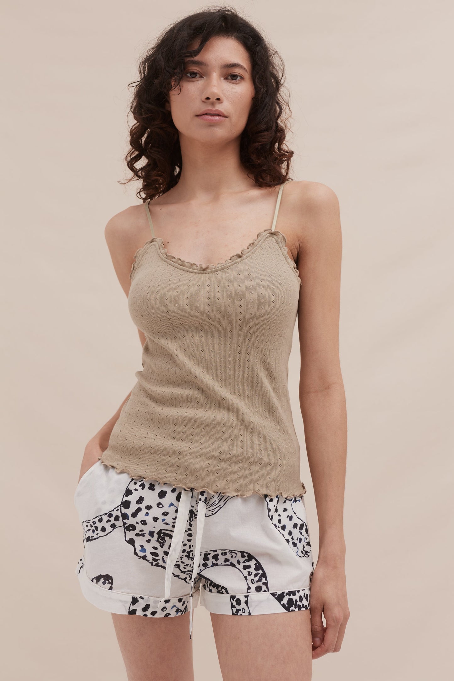 Soft V Tank Top & Shorts Set Khaki/The Jag Print Cream