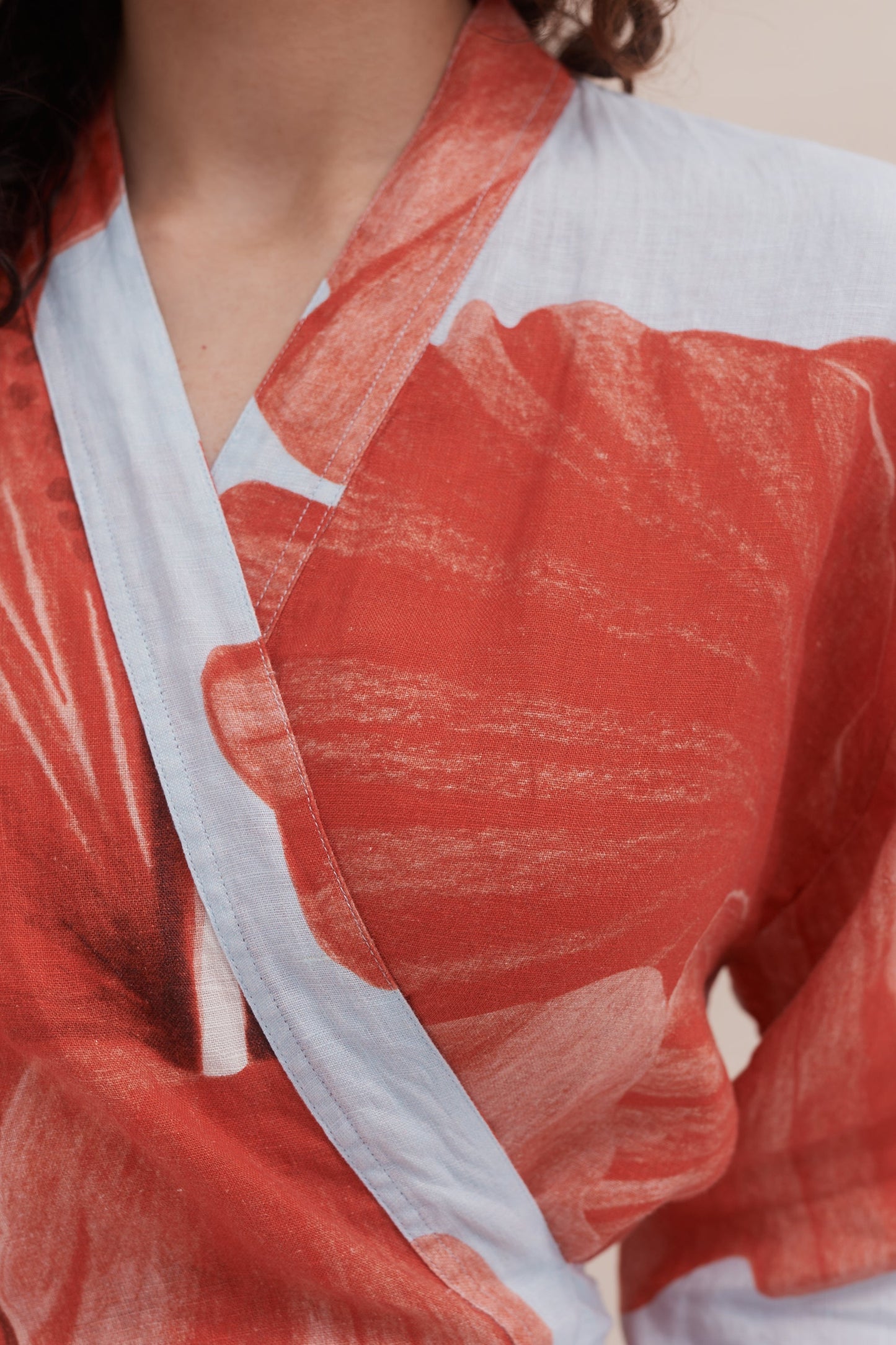 Wrap Set Grand Hibiscus Print Blue/Red Linen