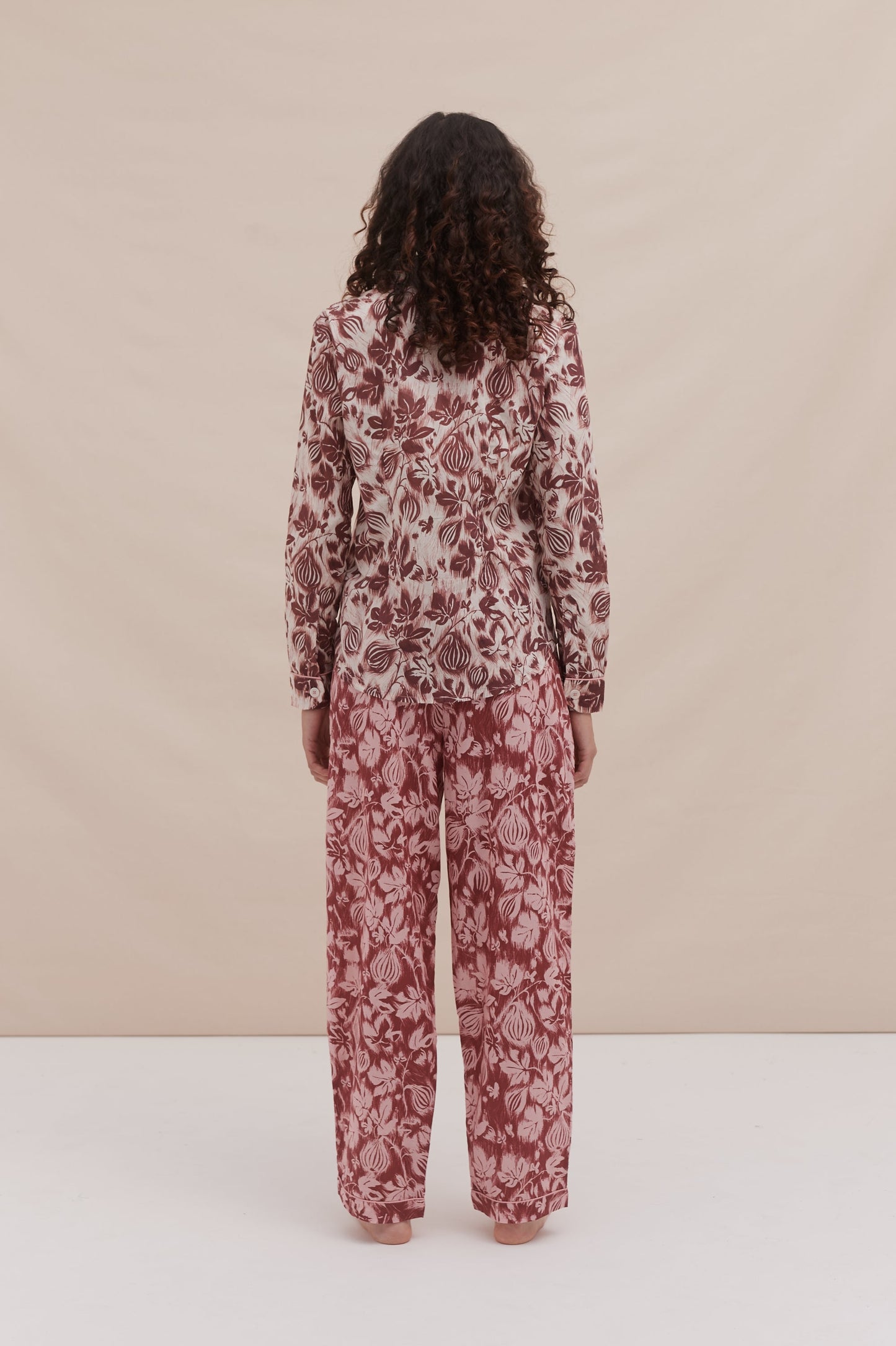 Long Pyjama Set Alma Fig Print Burgundy/Cream and Red/Pink