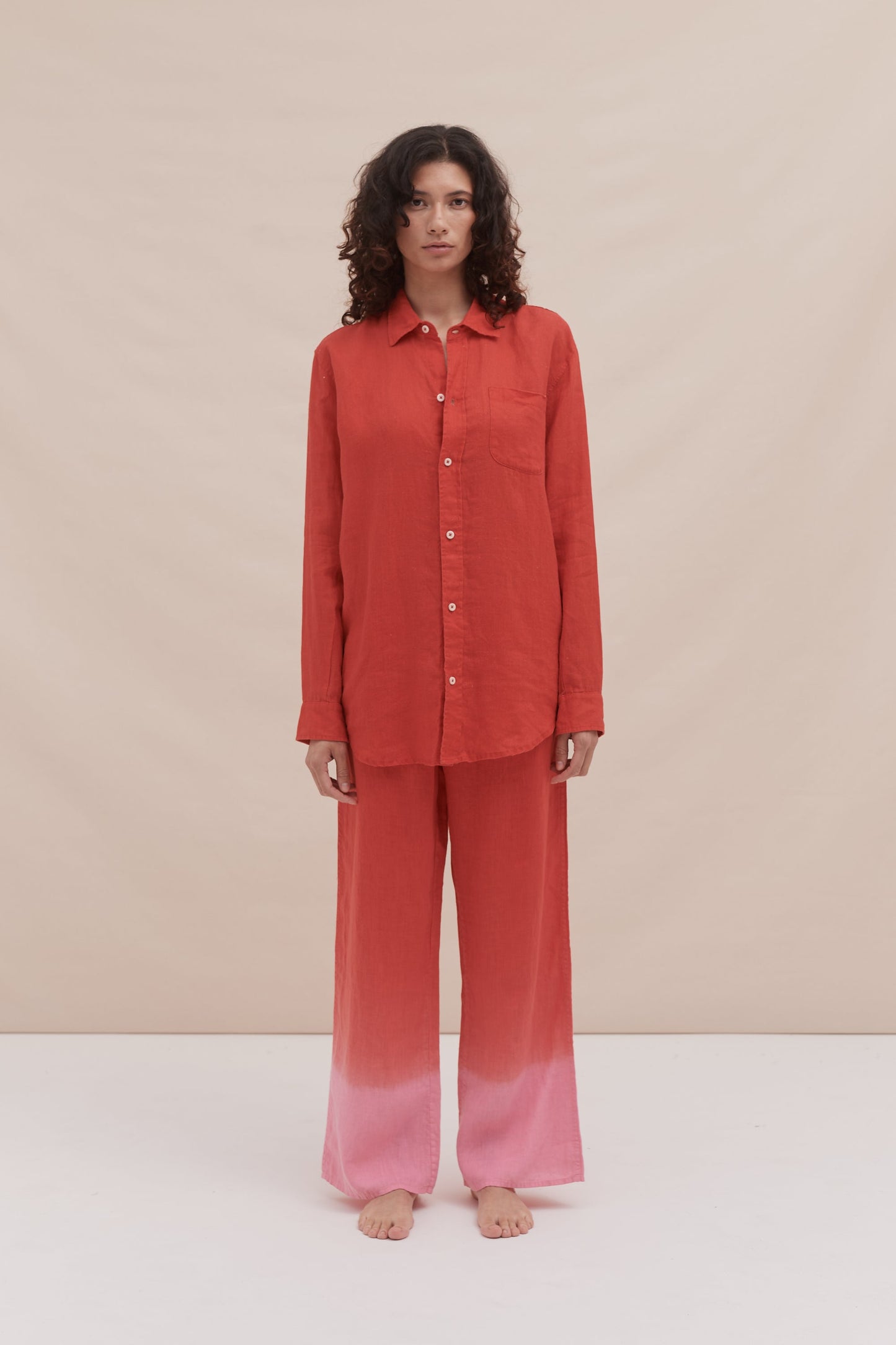 Long Lounge Set Dip Dye Red/Pink Linen