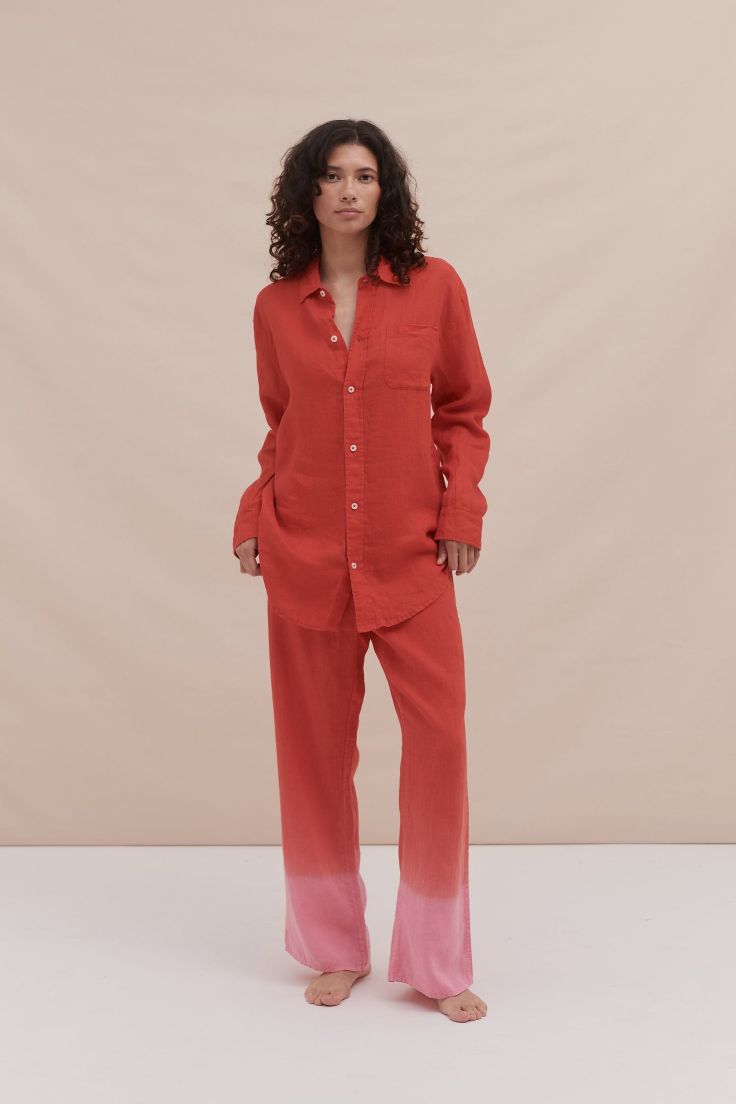 Long Lounge Set Dip Dye Red/Pink Linen
