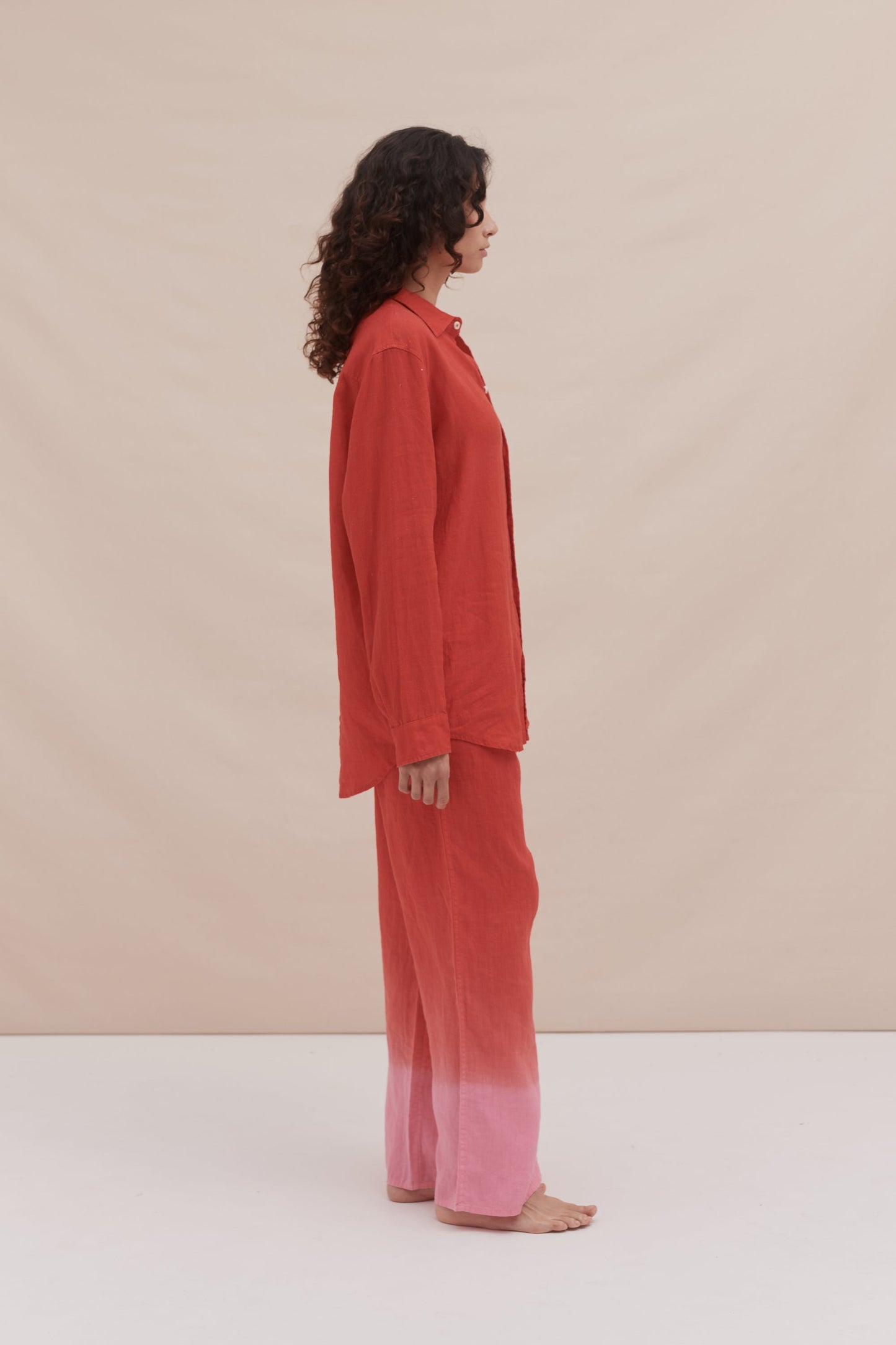 Long Lounge Set Dip Dye Red/Pink Linen
