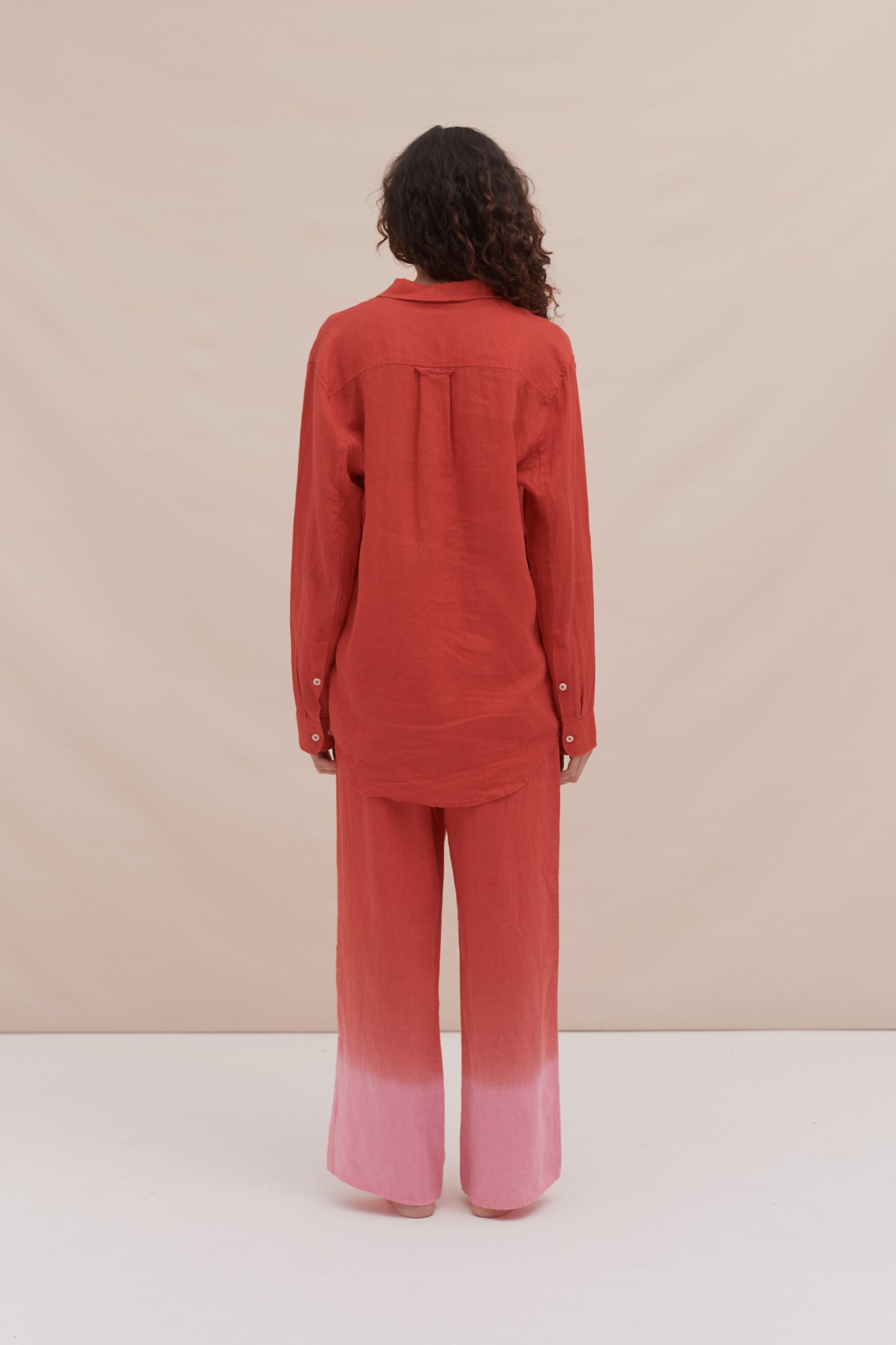 Long Lounge Set Dip Dye Red/Pink Linen