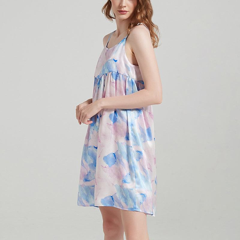 Watercolor Print 100% Silk Pajama Comfortable Slip Dress