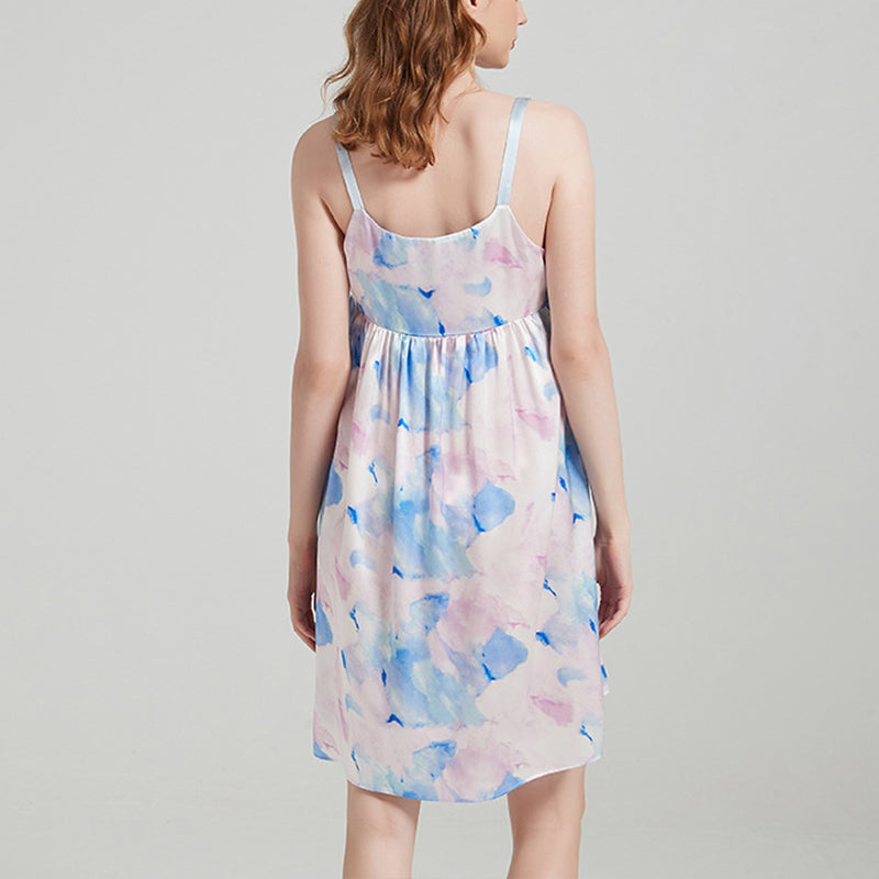Watercolor Print 100% Silk Pajama Comfortable Slip Dress