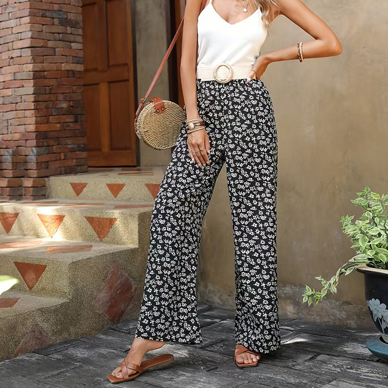 Floral Casual Loose Wide-Leg Trousers