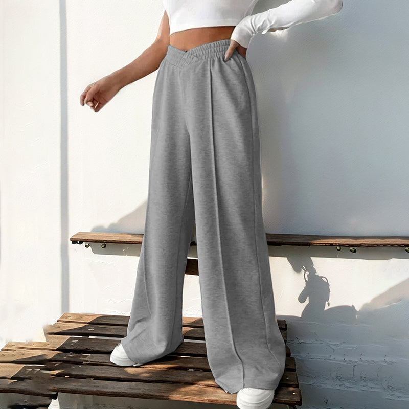 Elastic V-Neck High Waist Wide Leg Pants
