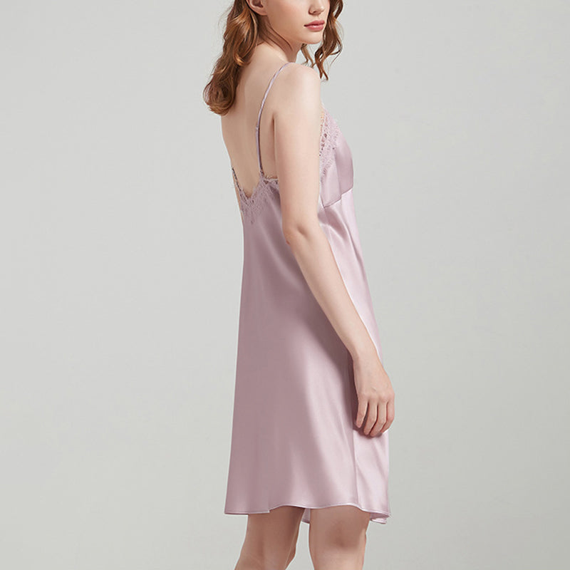 Silk Suspender Dress With Lace And Bowknot Nightdress