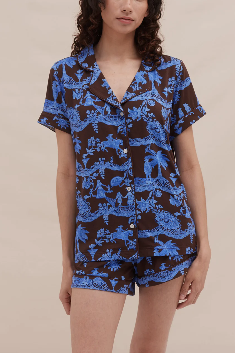 Ice Blue Lyocell Jersey Short Pyjama Set Lace