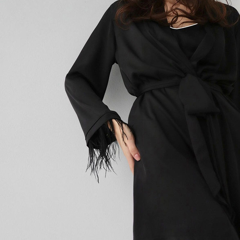 Feather Patchwork Long-Sleeved Short Robes