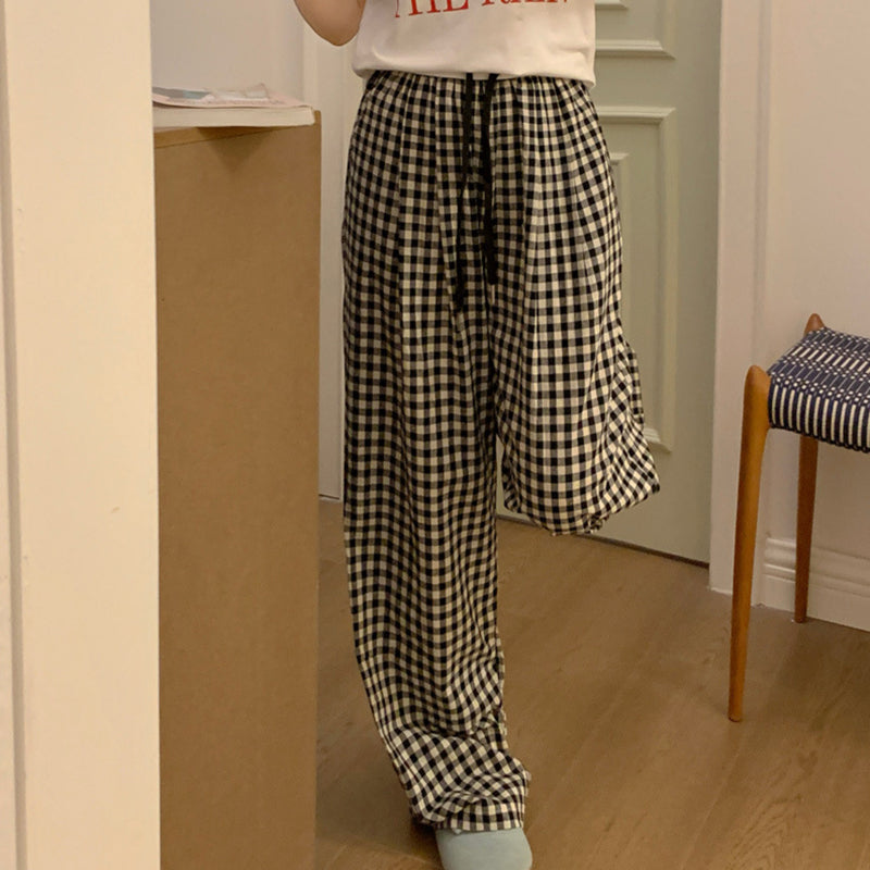 Black Check Elastic Waist Lounge Pants