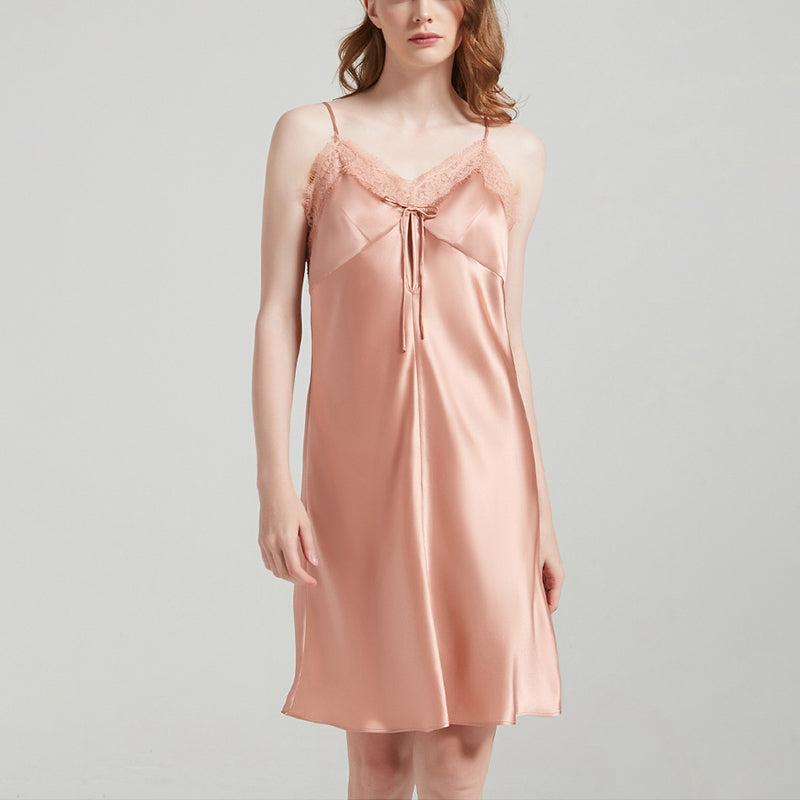 Silk Suspender Dress With Lace And Bowknot Nightdress