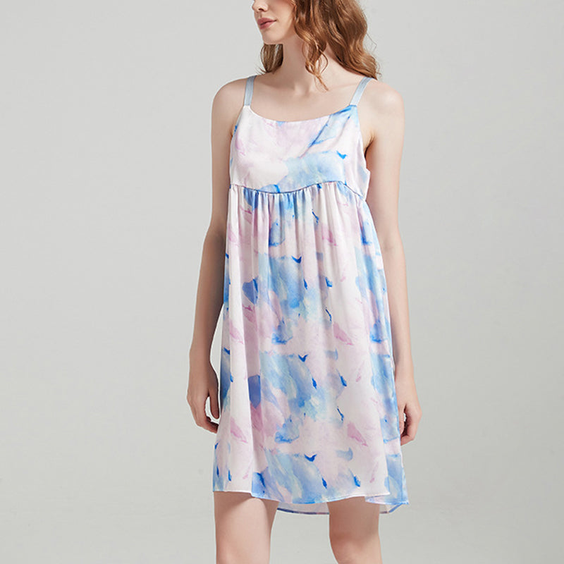 Watercolor Print 100% Silk Pajama Comfortable Slip Dress