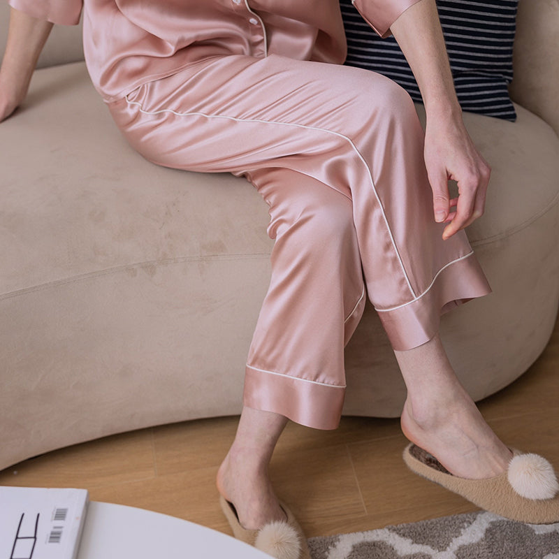 Silk Elbow Sleeve Trousers Pajama set
