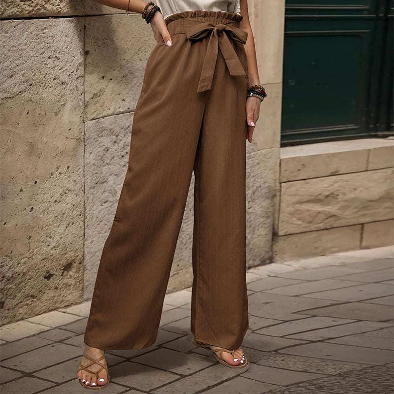 Lace-Up Ruffled Elastic Trousers