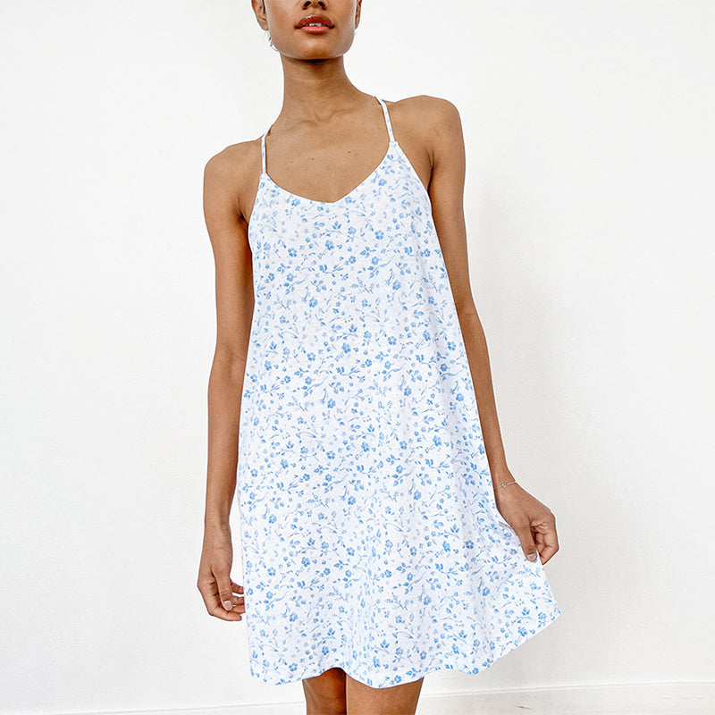 Floral Nightgown Suspenders Two Piece Set