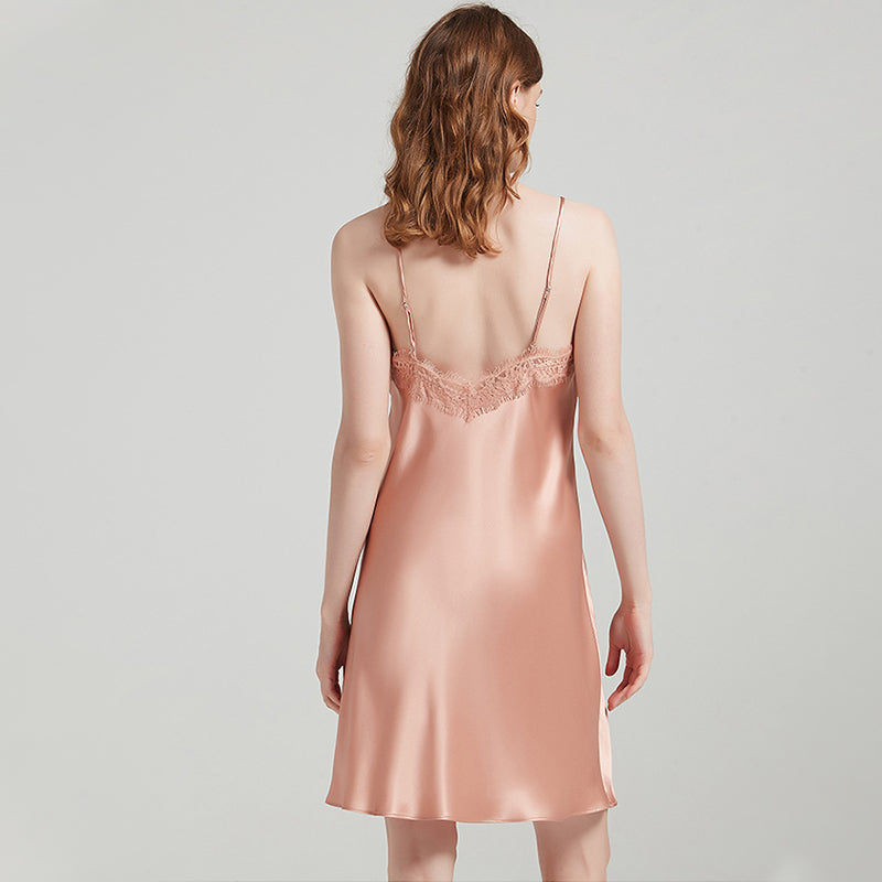 Silk Suspender Dress With Lace And Bowknot Nightdress