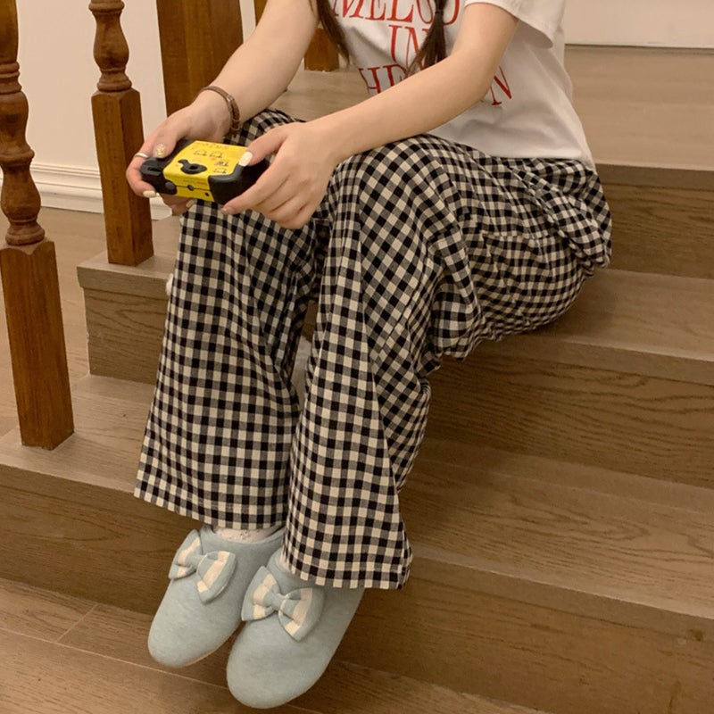 Black Check Elastic Waist Lounge Pants