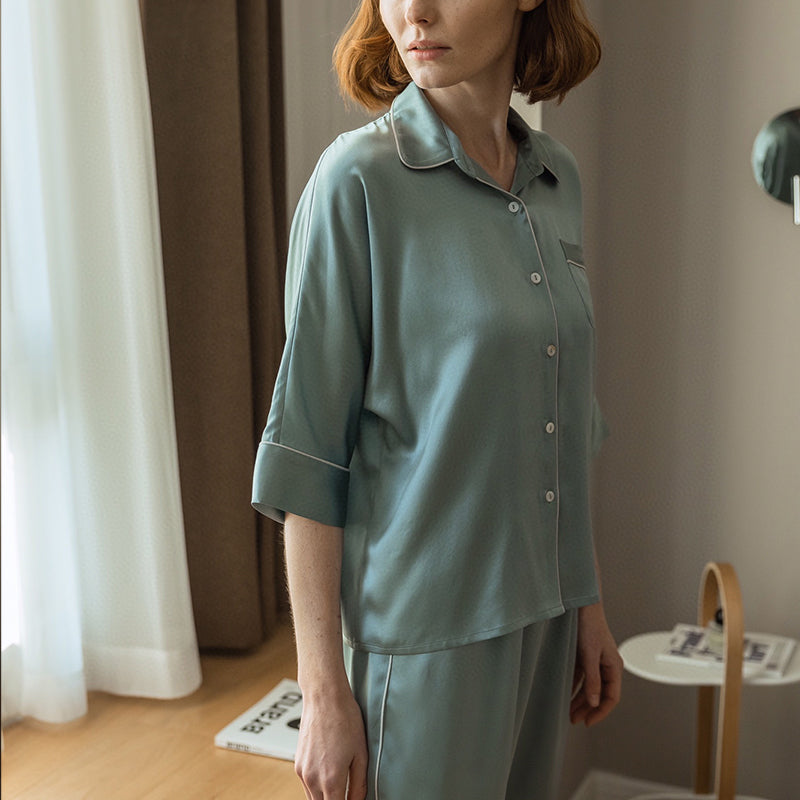 Silk Elbow Sleeve Trousers Pajama set