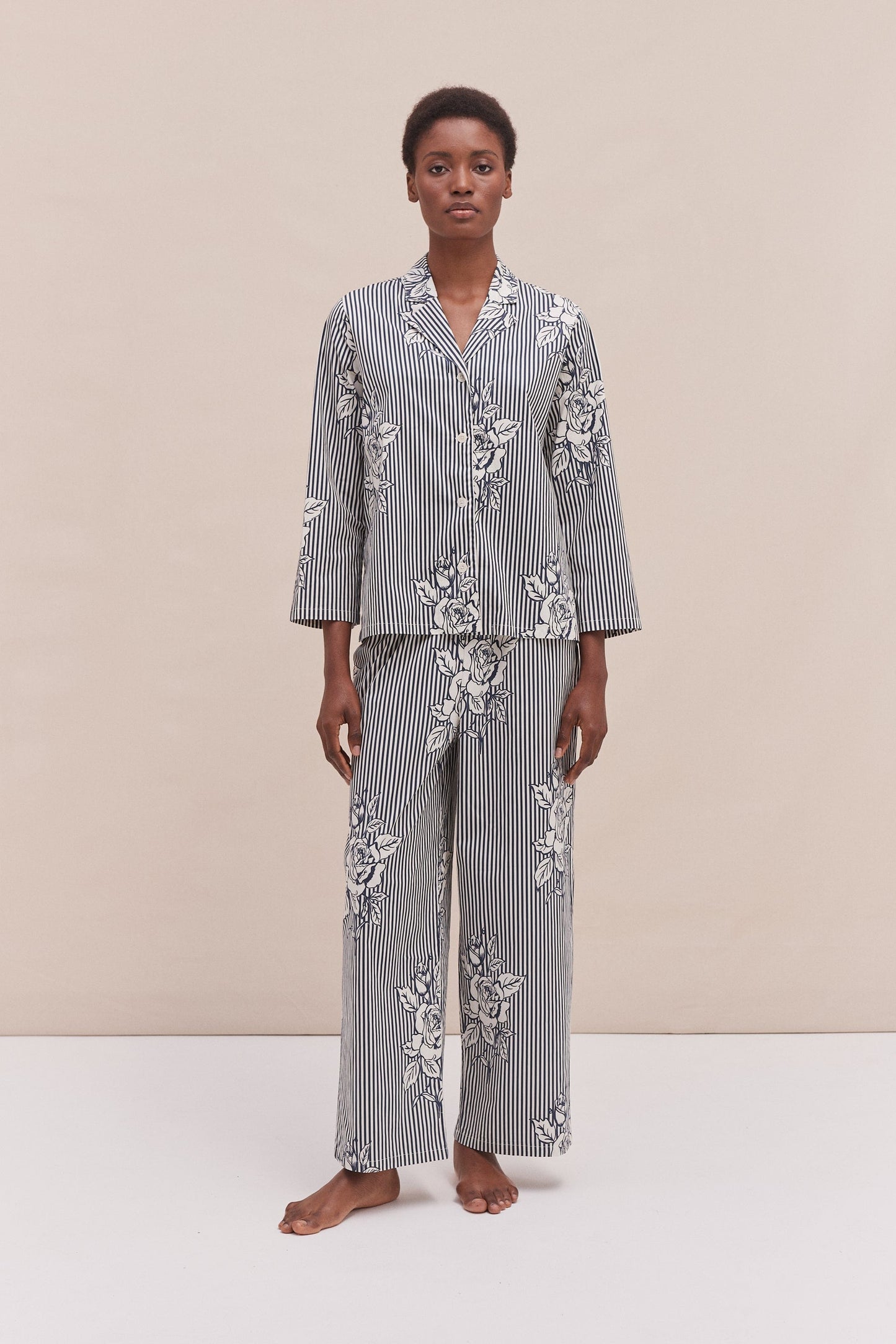 402 Long Pyjama Set Pinstripe Rose/Navy