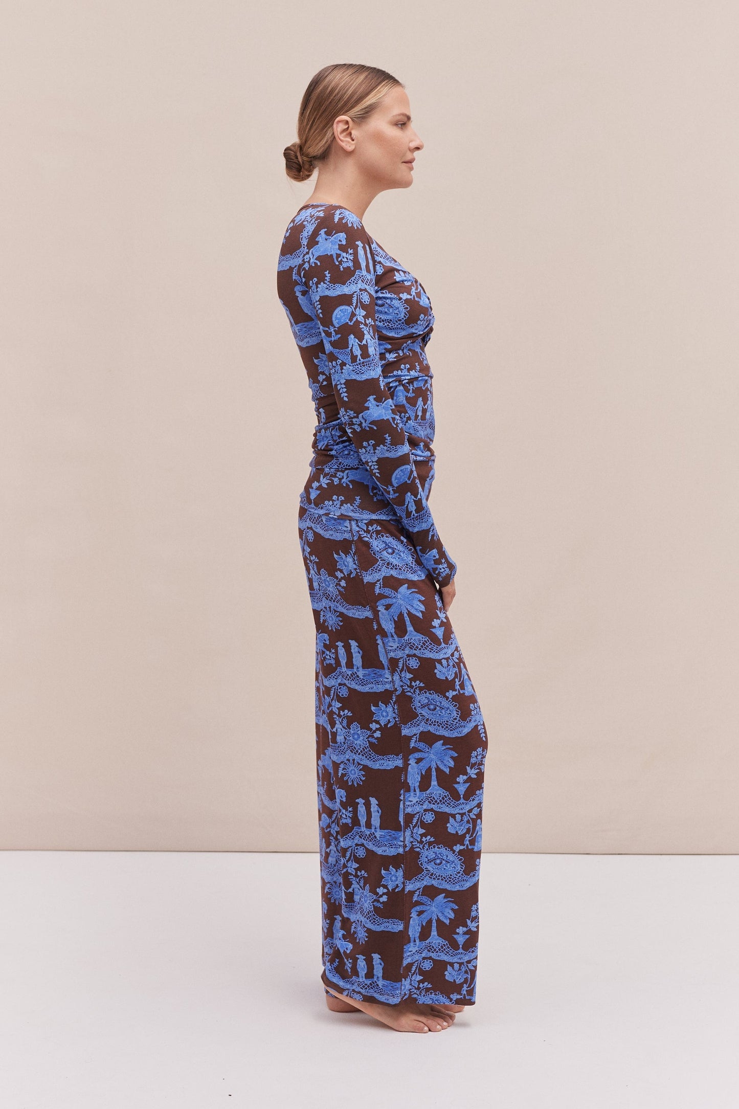 Lyocell Jersey Twist Top & Fold Over Trousers Set A Laced Dream Espresso/Blue