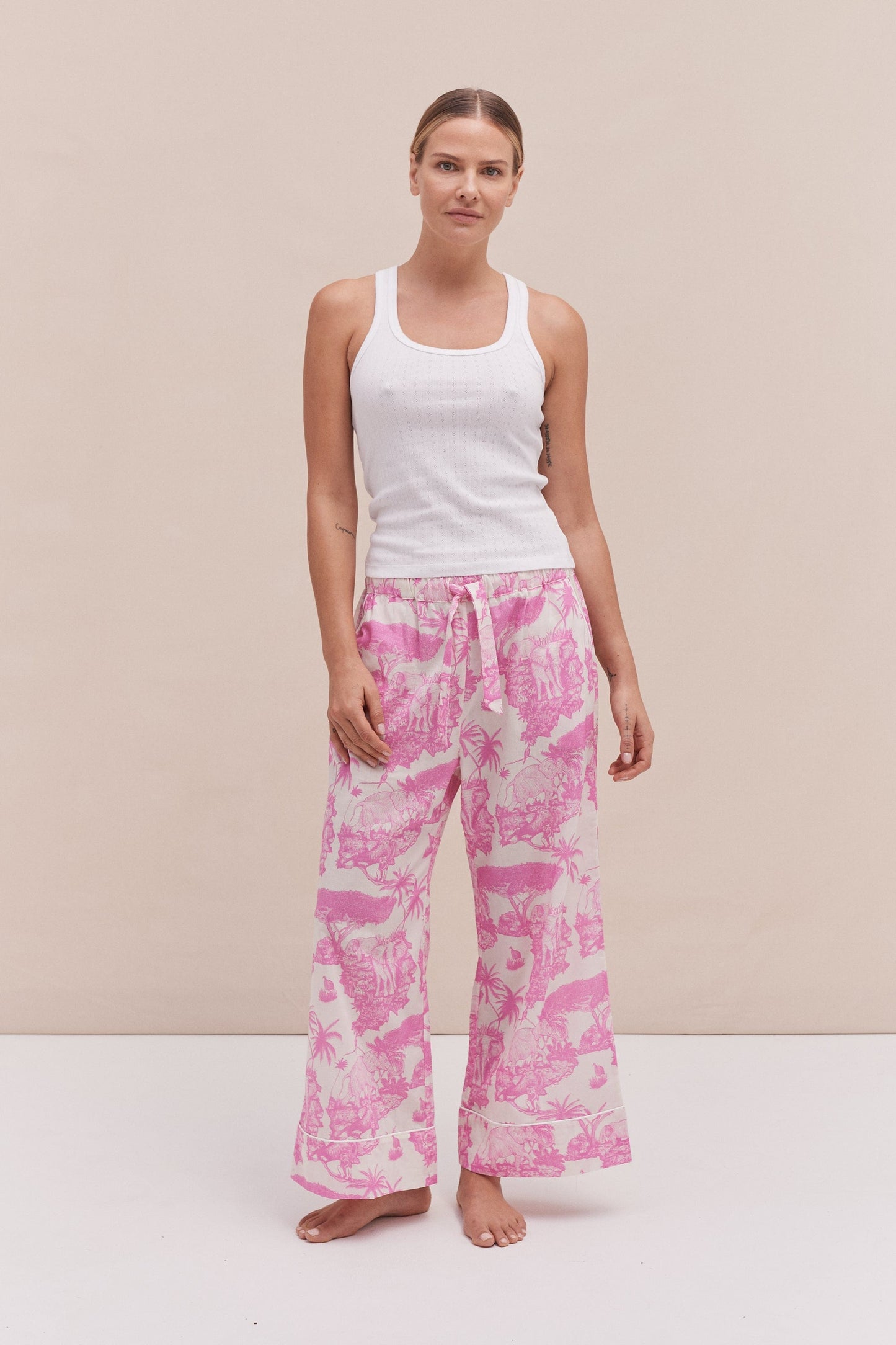 Tank Top & Wide Leg Trouser Set White/Loxodonta Print Pink