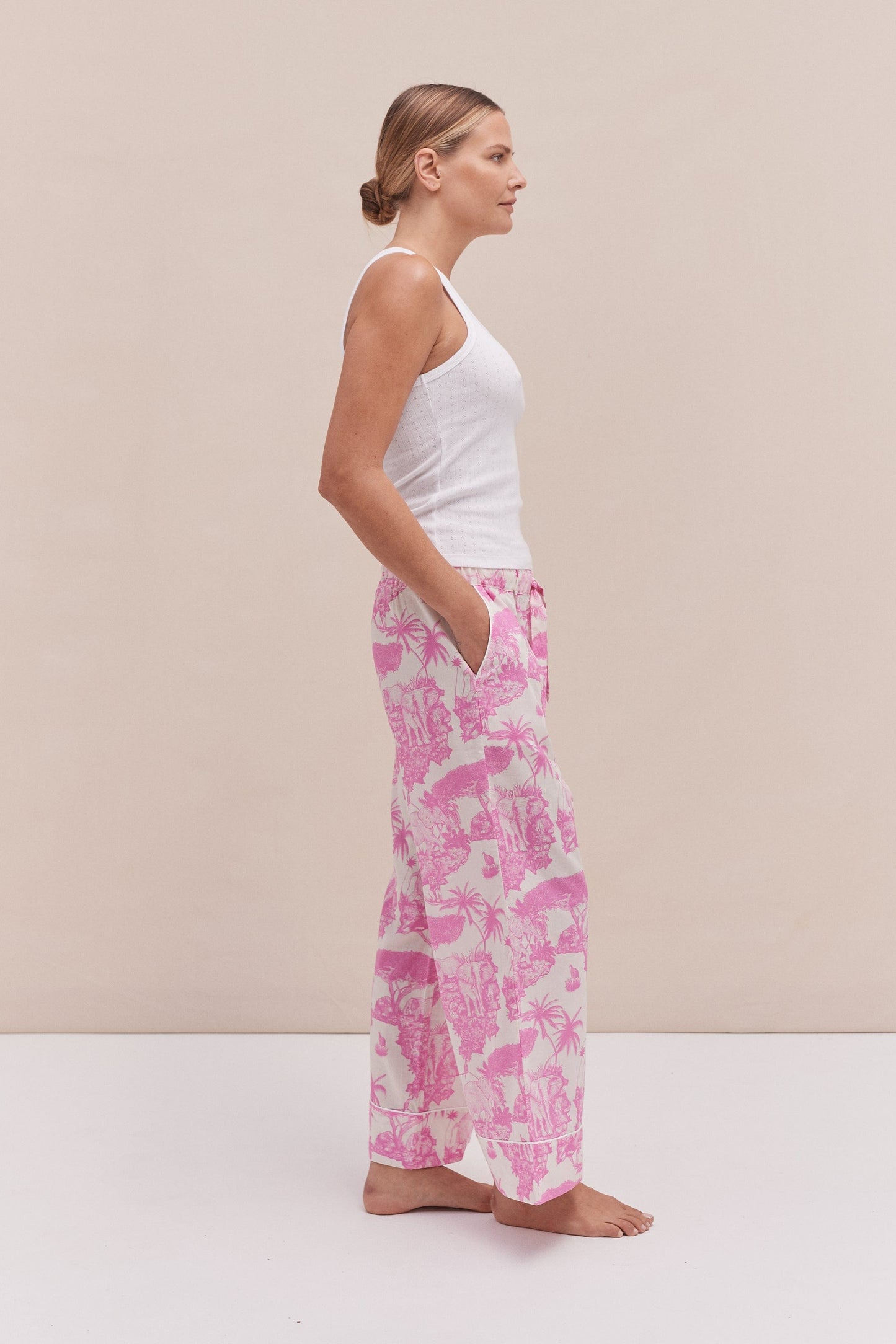 Tank Top & Wide Leg Trouser Set White/Loxodonta Print Pink