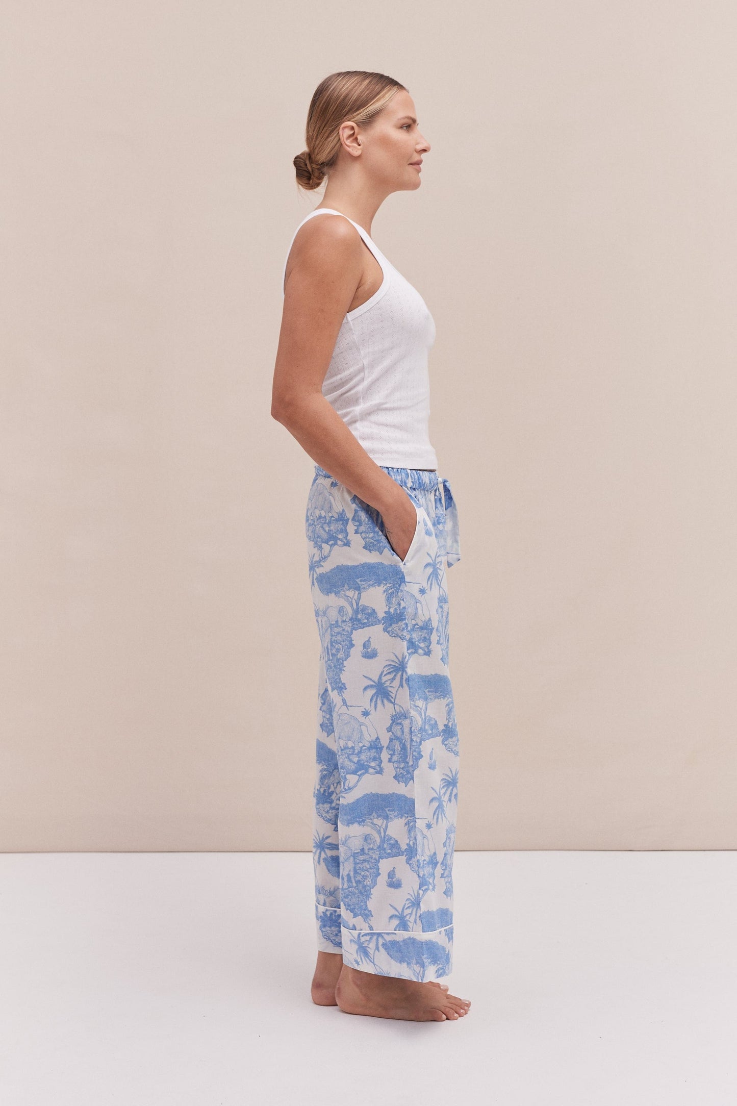 Tank Top & Wide Leg Trouser Set White/Loxodonta Print Blue