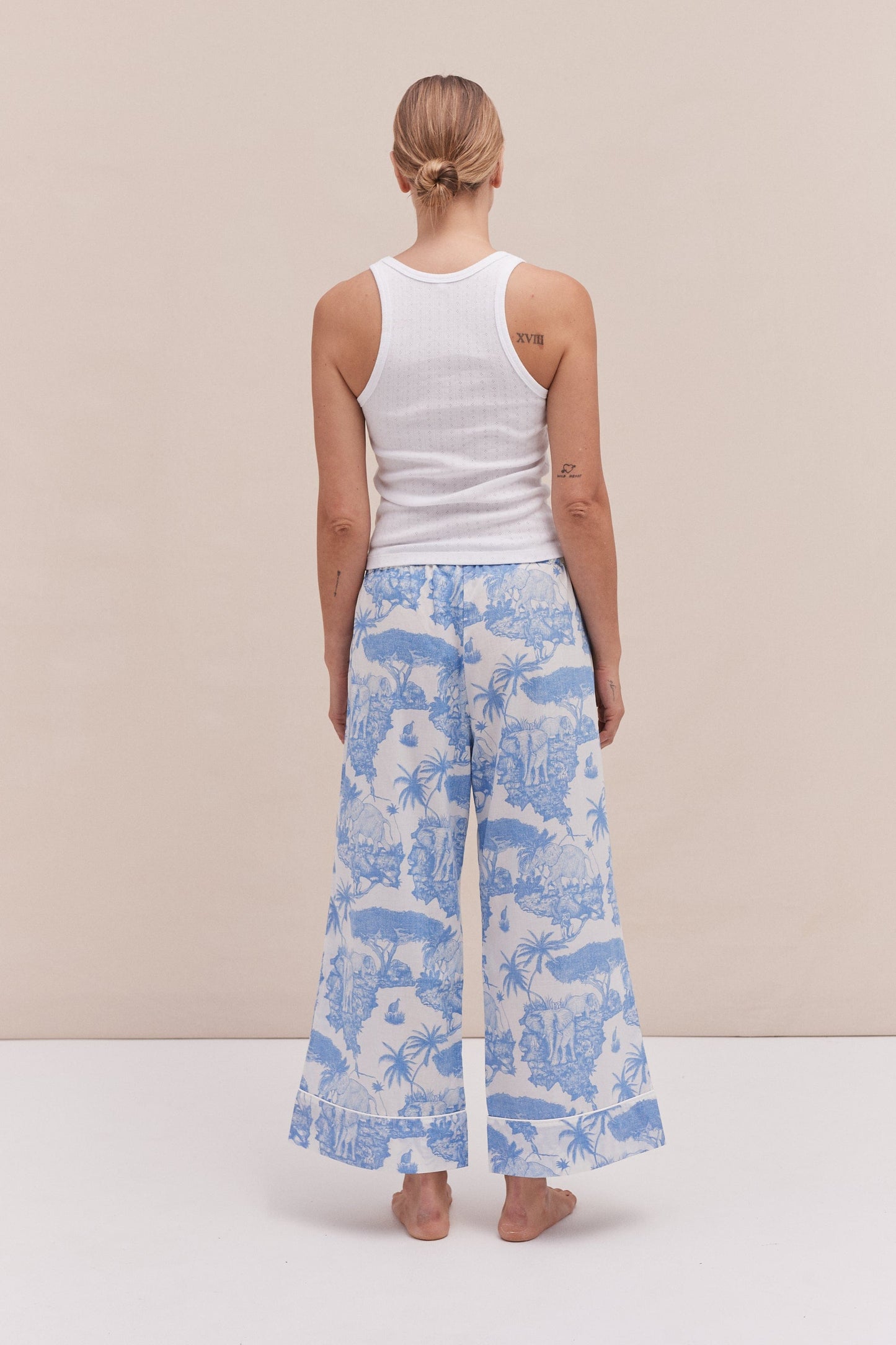 Tank Top & Wide Leg Trouser Set White/Loxodonta Print Blue