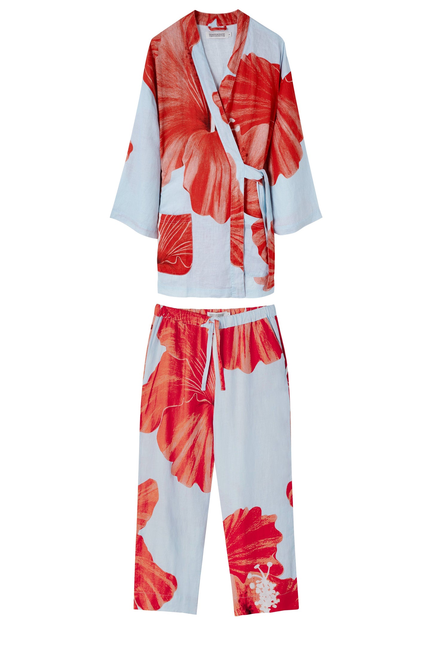 Wrap Set Grand Hibiscus Print Blue/Red Linen