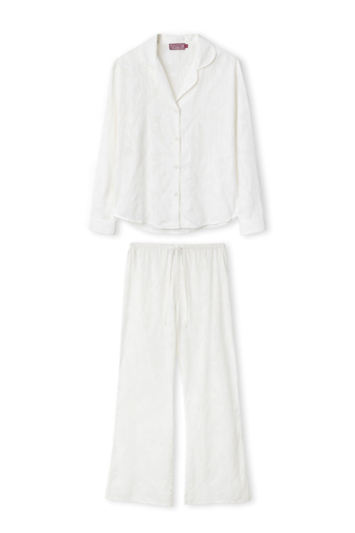 Long Pyjama Set Jacquard Floral White