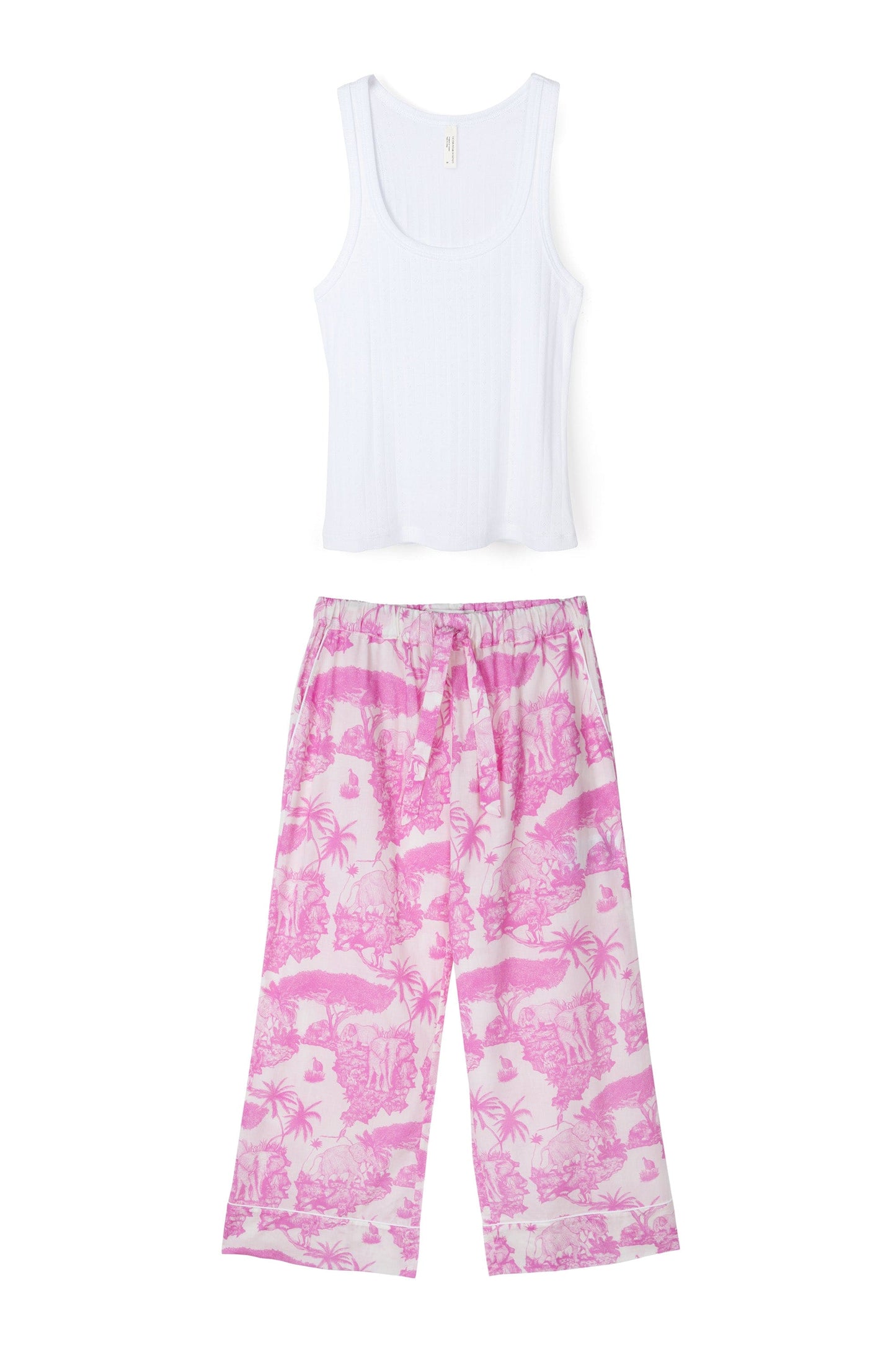 Tank Top & Wide Leg Trouser Set White/Loxodonta Print Pink
