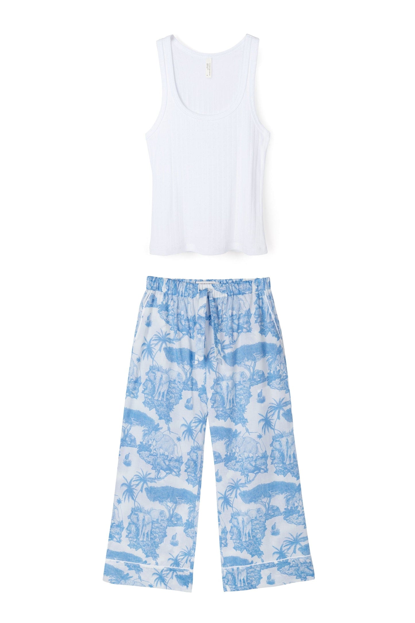 Tank Top & Wide Leg Trouser Set White/Loxodonta Print Blue