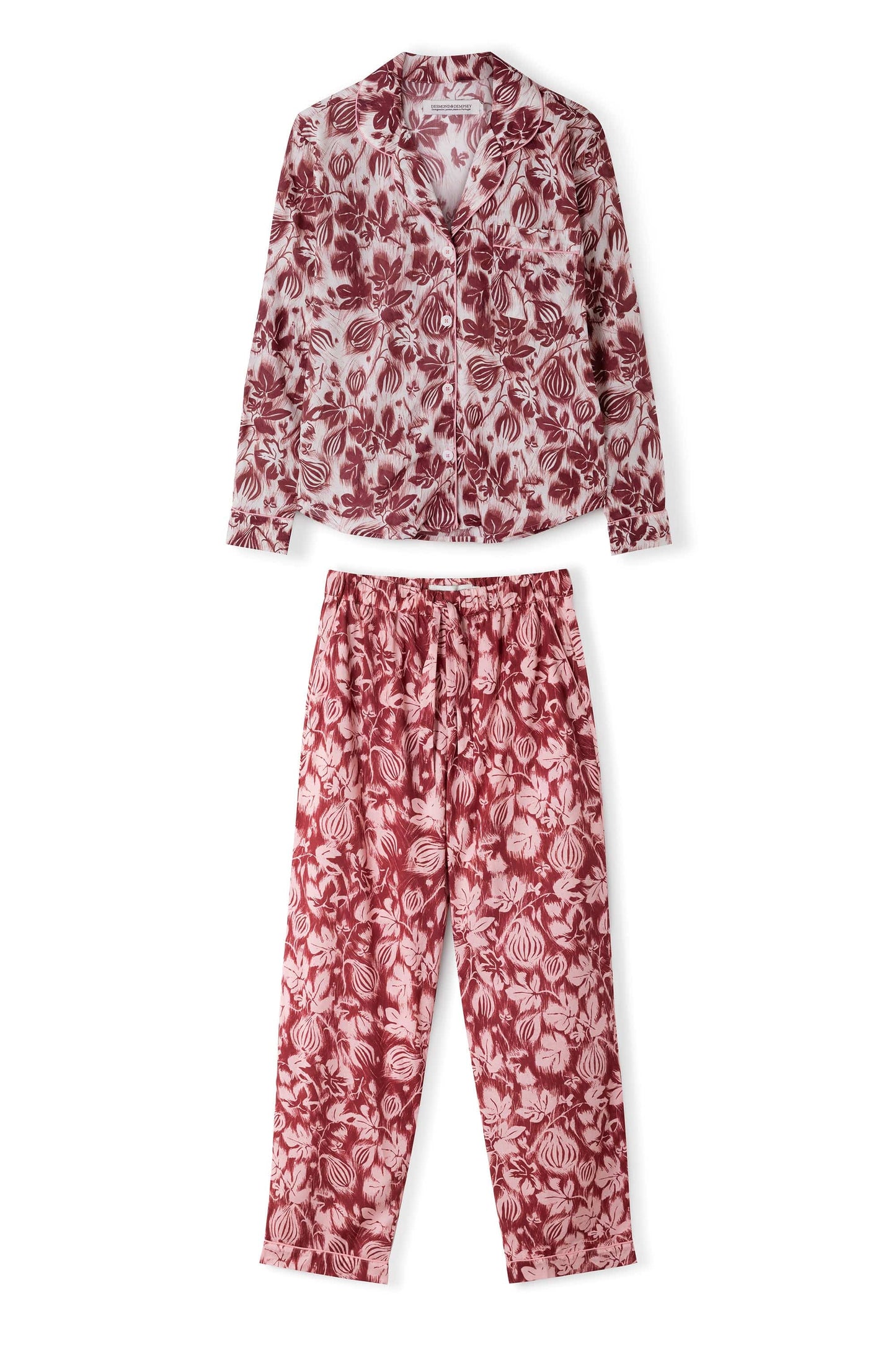 Long Pyjama Set Alma Fig Print Burgundy/Cream and Red/Pink