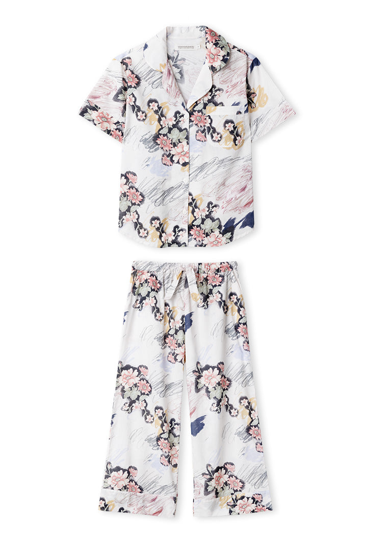 Short Sleeve and Wide Leg Trouser Set Love Print Chalk