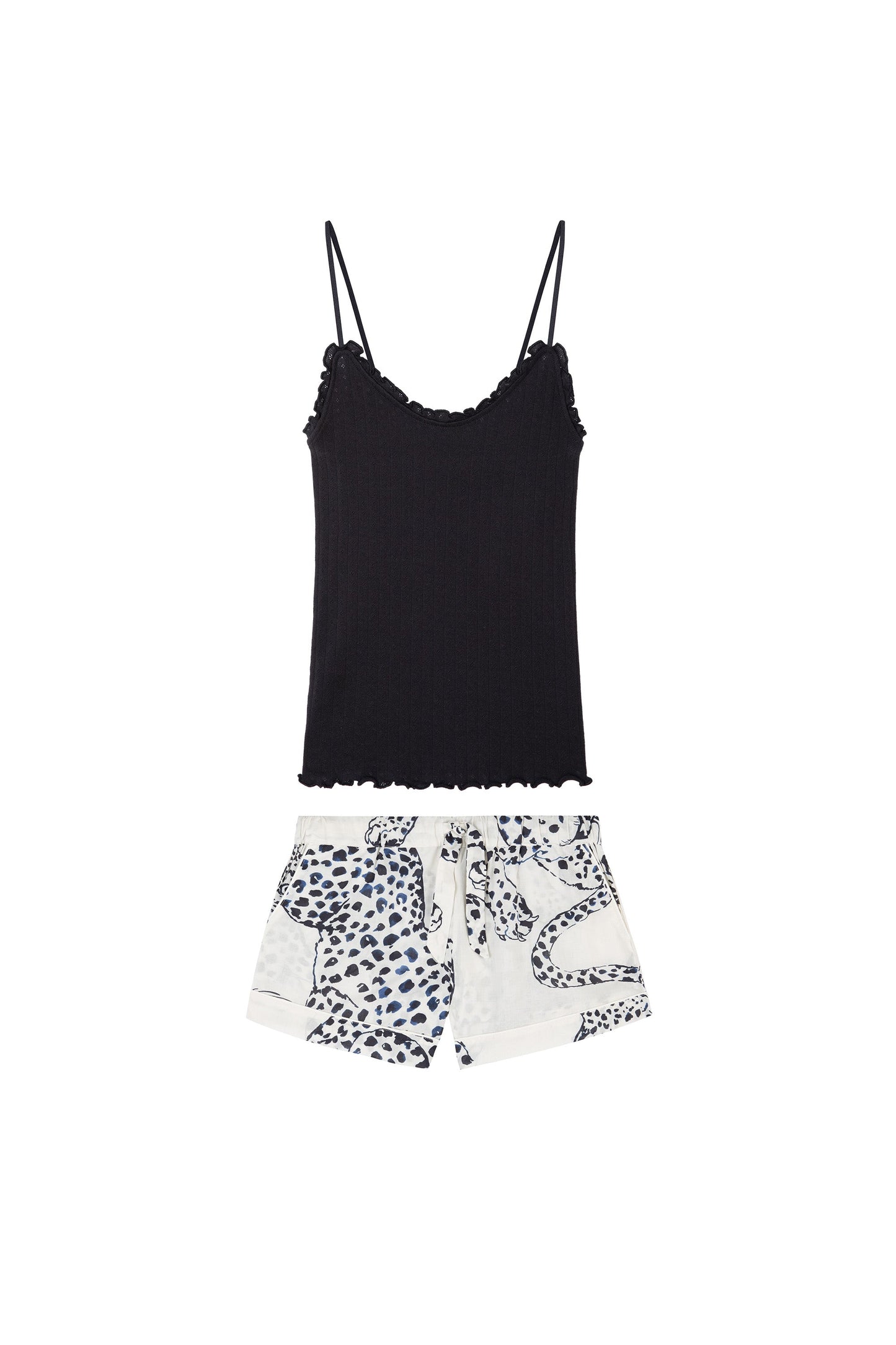 Soft V Tank Top & Shorts Set Black/The Jag Print Cream